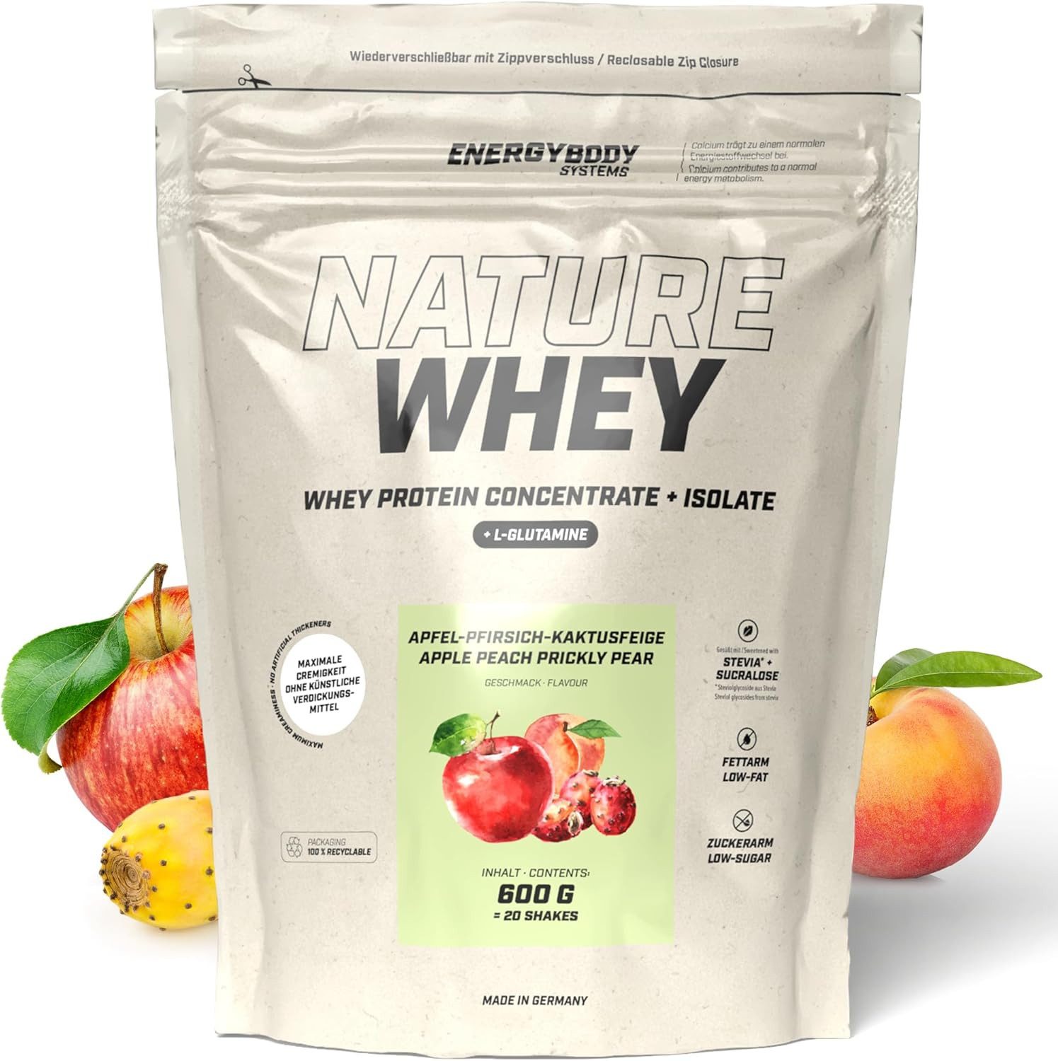 Energybody Systems Nature Whey Protein Eiweißpulver Pulver, Whey Isolate und Konzentrat ohne künstliche Verdickungsmittel.