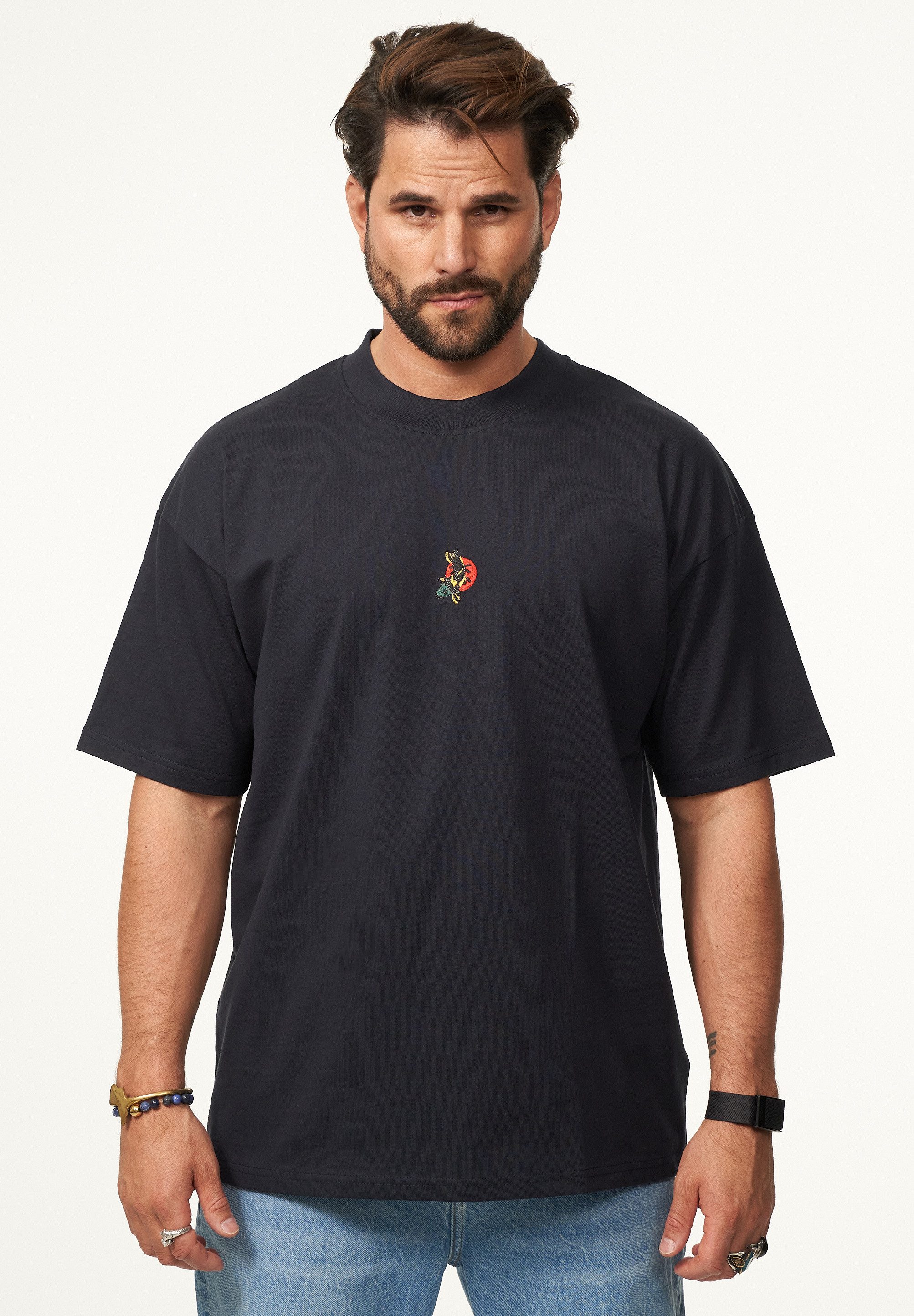 SOULSTAR T-Shirt mit Stickerei Herren Oversize-Fit Kurzarm Shirt mit Rundhals-Ausschnitt