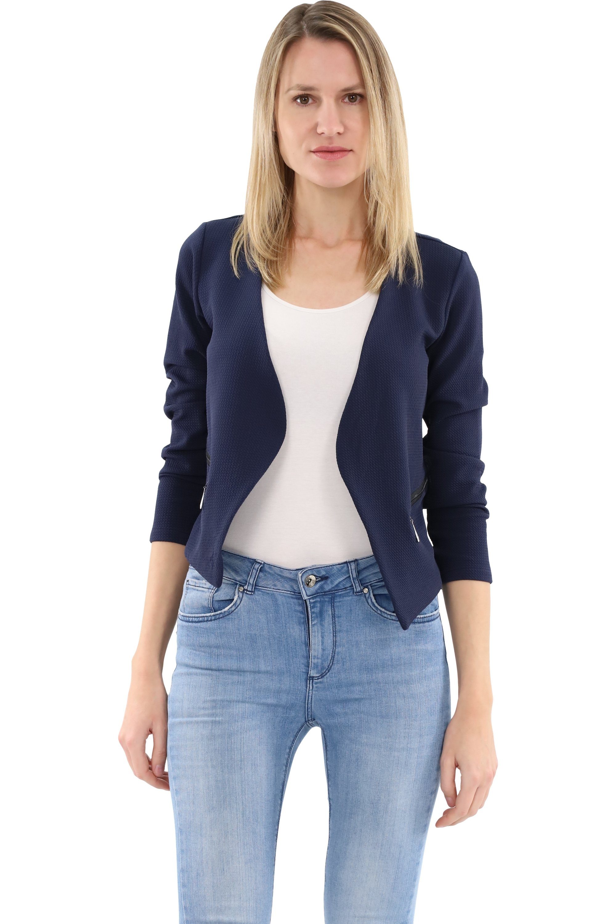 malito more than fashion Jackenblazer malito Damen Blazer ohne Kragen, Sakko im Basic Look, Kurzjacke mit Sweatblazer im Basic-Look