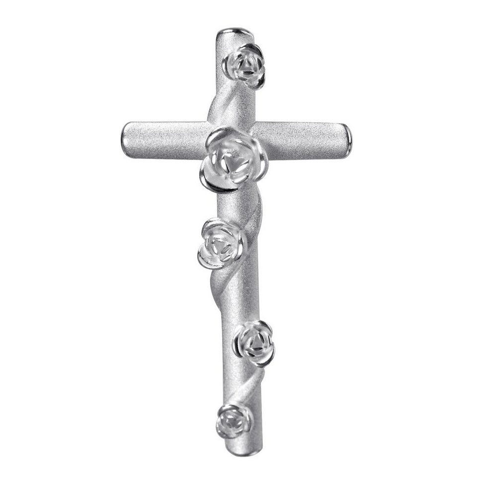 JEVELION Kreuzkette Kreuzanhänger Rosen 925 Silber - Made in Germany  (Silberkreuz, für Damen und Herren), Mit Silberkette 925 - Länge wählbar 36  - 70 cm oder ohne