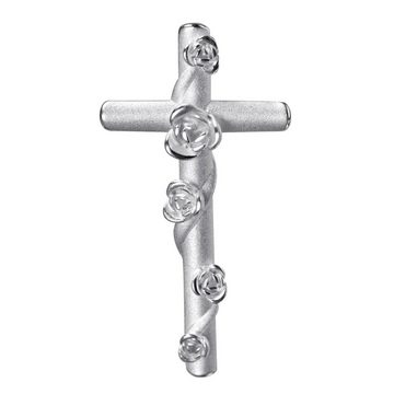 JEVELION Kreuzkette Kreuzanhänger Rosen 925 Silber - Made in Germany (Silberkreuz, für Damen und Herren), Mit Silberkette 925 - Länge wählbar 36 - 70 cm oder ohne Kette.