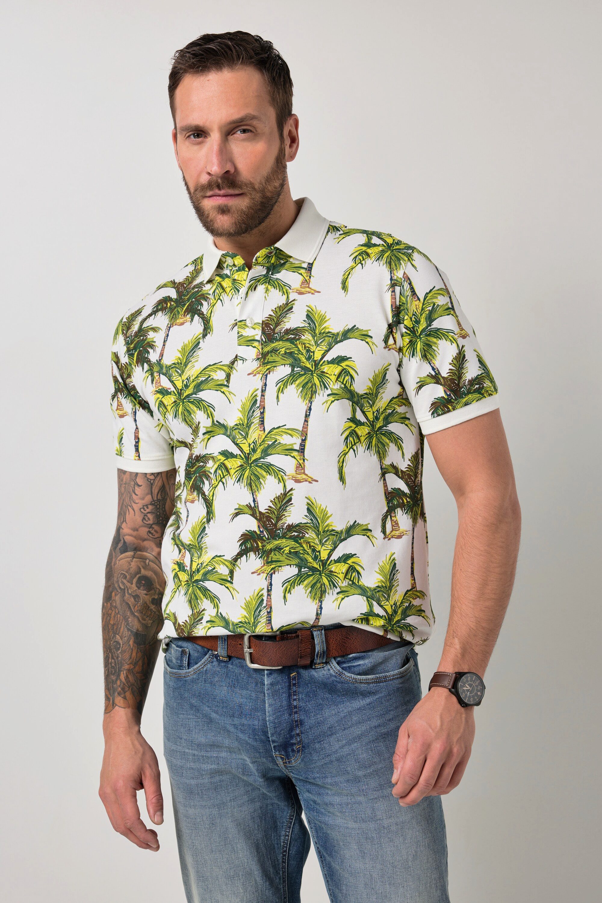 Poloshirt Poloshirt Halbarm Piqué Alloverprint bis 8 XL