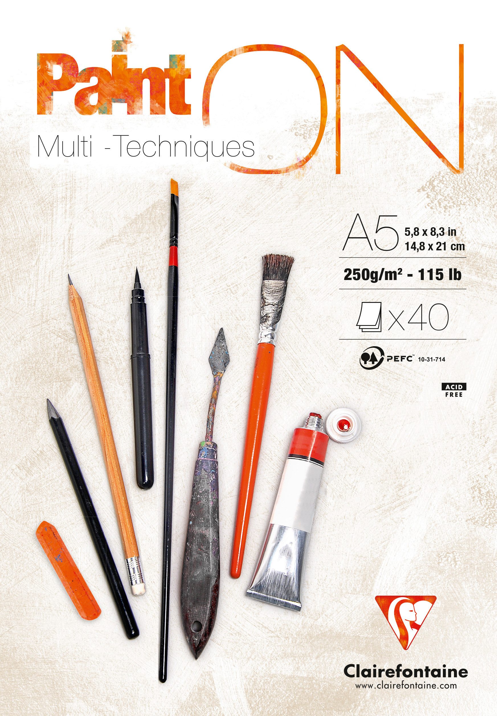 CLAIREFONTAINE Zeichenpapier Clairefontaine Paint'On weiss A5 250g 40Bl