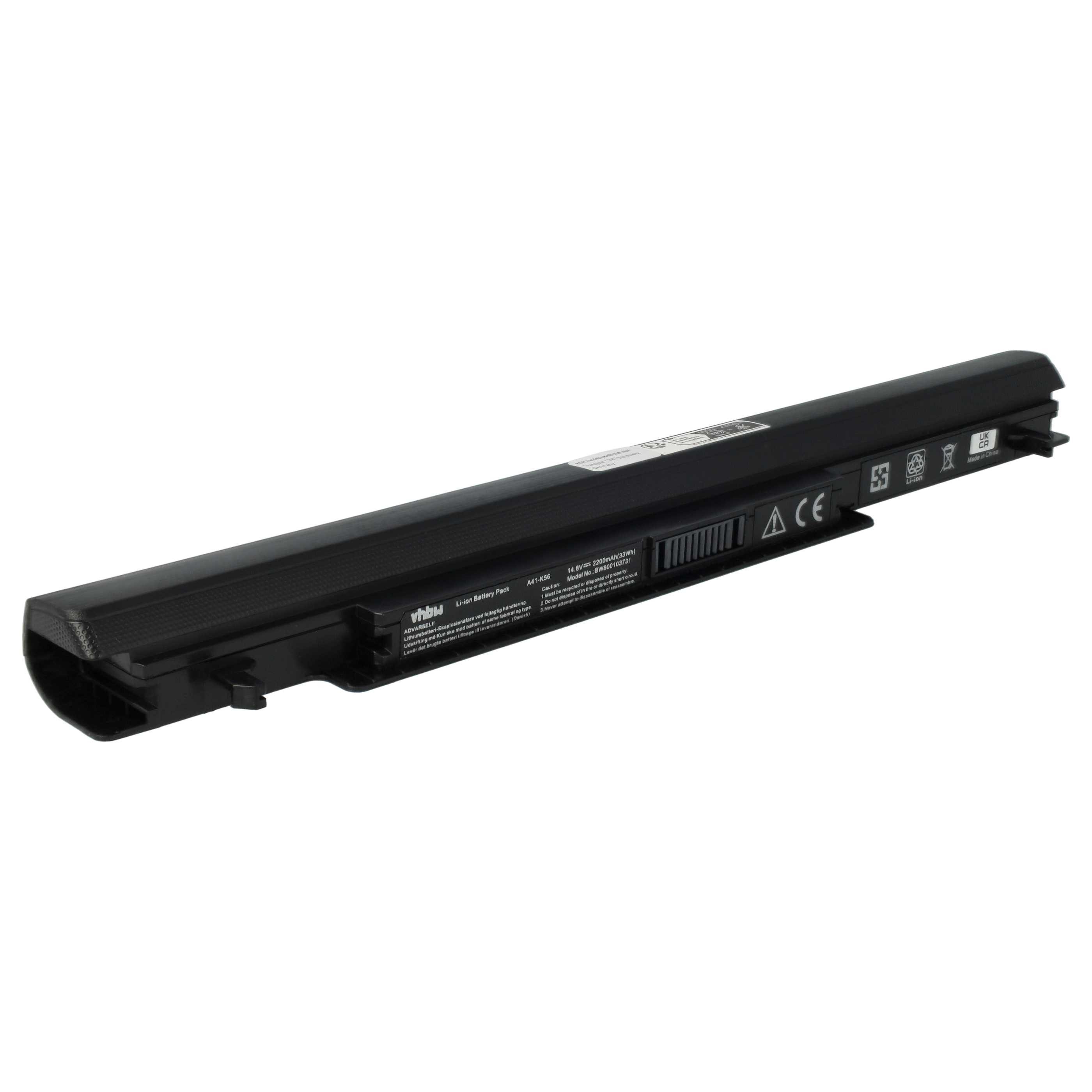 vhbw Akku Ersatz für Asus A31-K56, A41-K56, A32-K56, A42-K56 für Notebook, Laptop-Akku Akku Li-Ion 2200 mAh (14,8 V, 1 St), Leistungsfähiger Austausch-Akku für Notebook, Wiederaufladbar, Jede