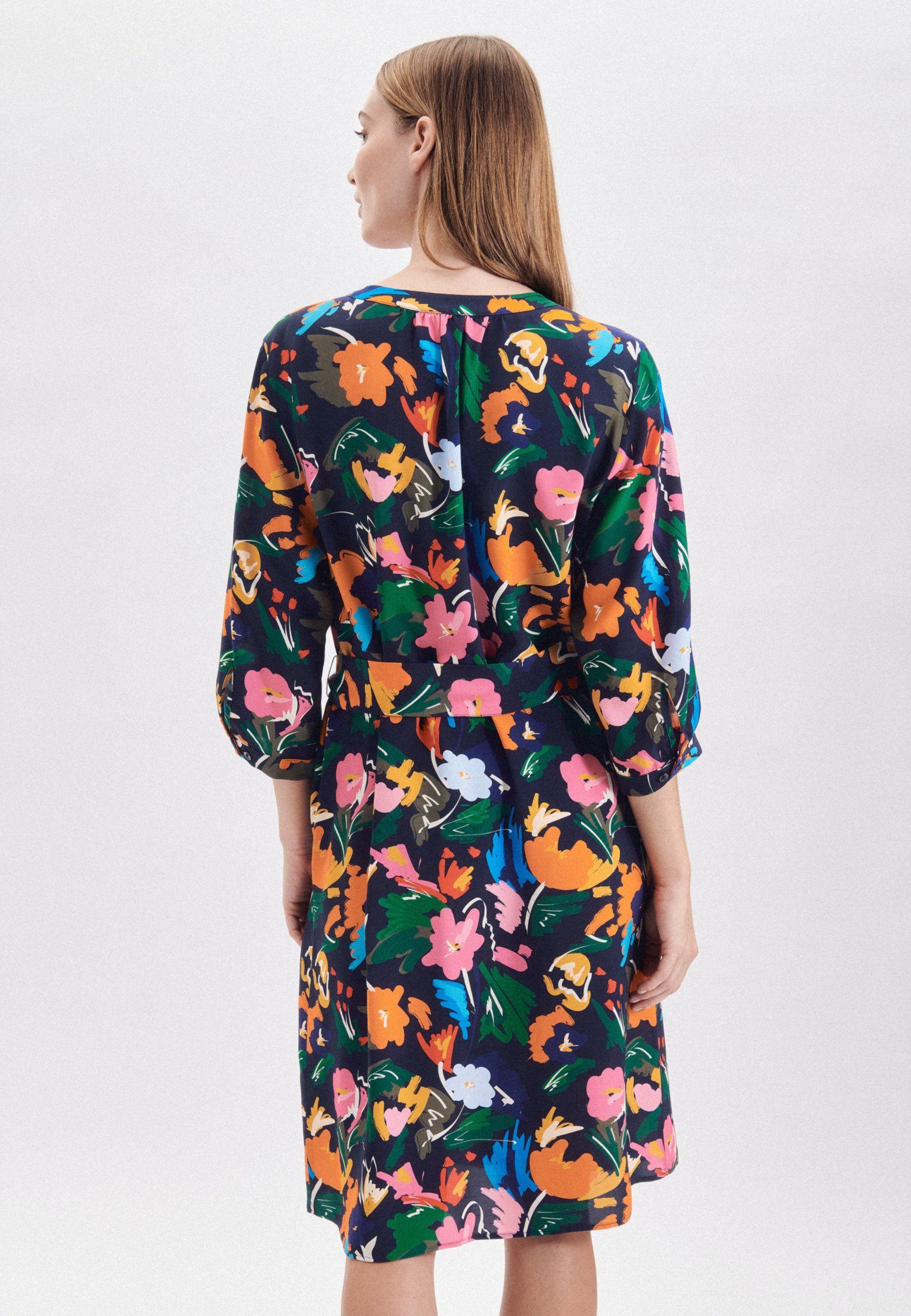 seidensticker Sommerkleid Schwarze Rose 3/4-Arm Dunkelblau V-Neck Floral