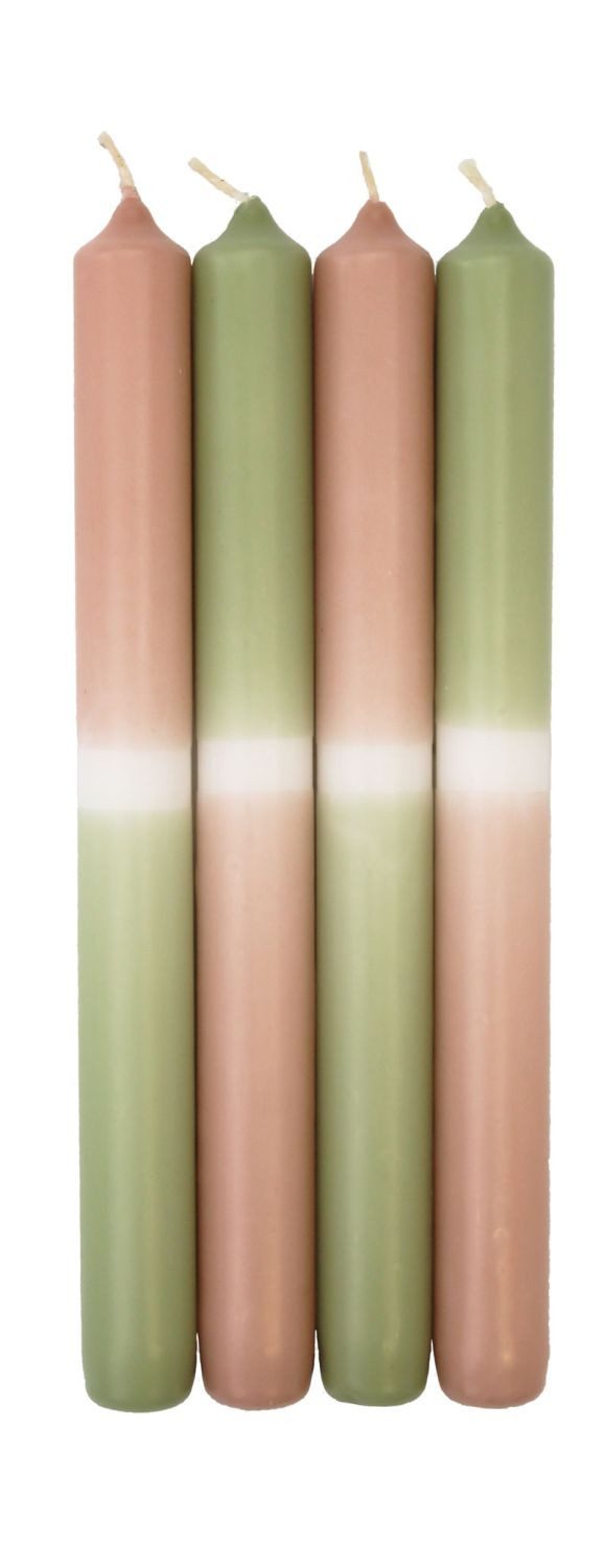 INNA-Glas Tafelkerze Dip Dye Stabkerzen LISSITA, 4 Stück, lachs-hellgrün, 25cm, Ø2,3cm, 11h
