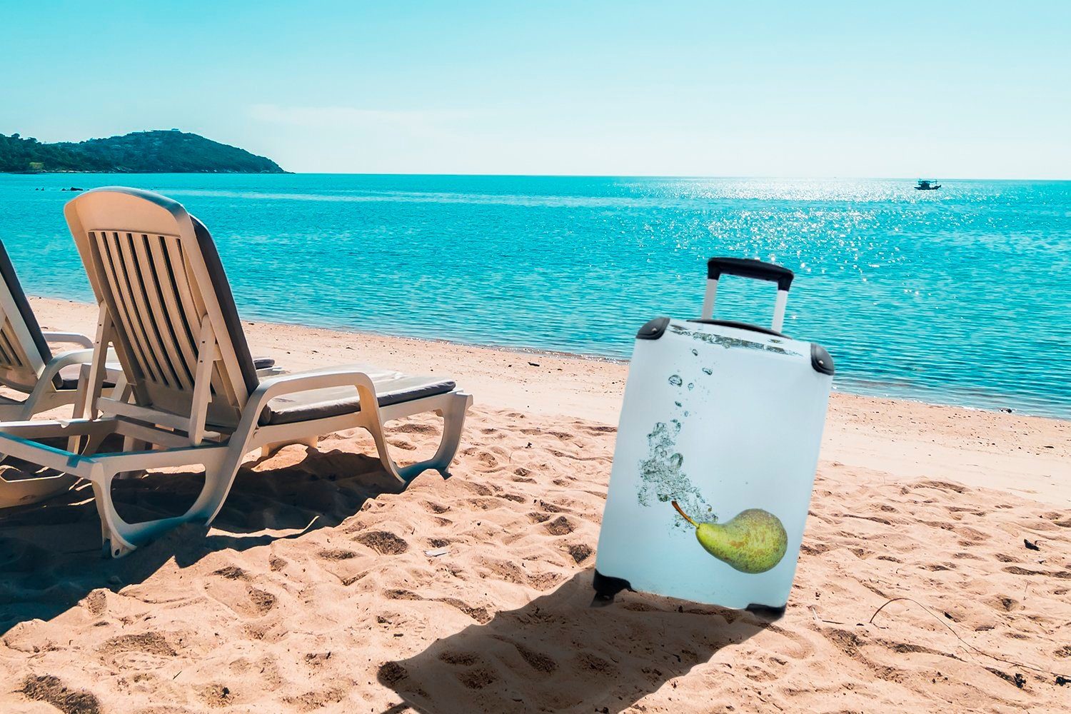 im Wasser, Ferien, MuchoWow Handgepäckkoffer 4 Trolley, plätschert Handgepäck Reisetasche Birne mit für Rollen, rollen, Reisekoffer