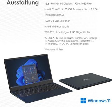 VALE Multitasking-Fähigkeit Notebook (Intel 1035G1, Iris® Plus Grafik, 1024 GB SSD, 16GBRAM,Leistungsstarkes, Beeindruckender Grafik schneller Performance)