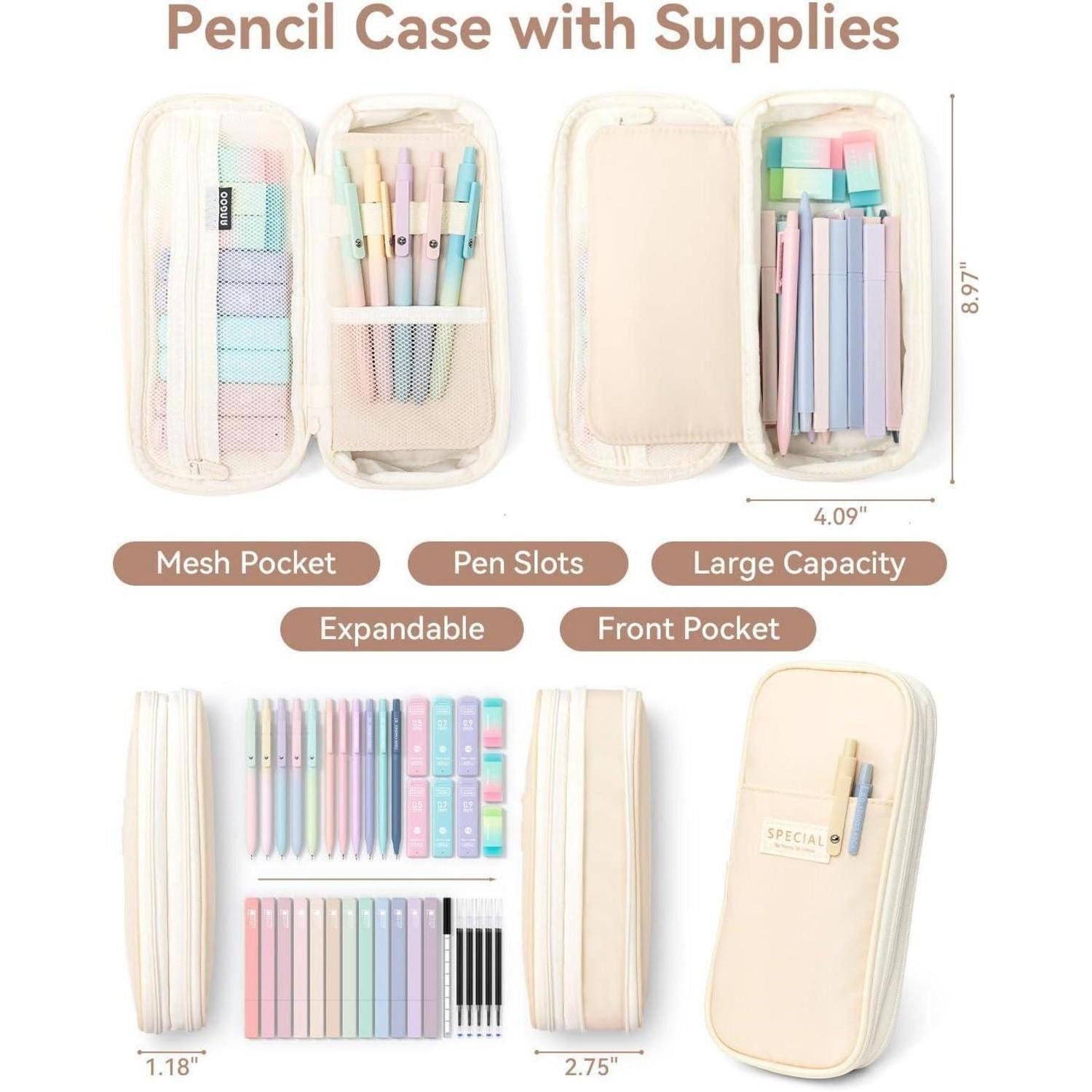 LuxusKollektion Druckbleistift Schulsachen Mäppchen Stifte Set Textmarker Gelstifte Creme – Bild 3 von 5