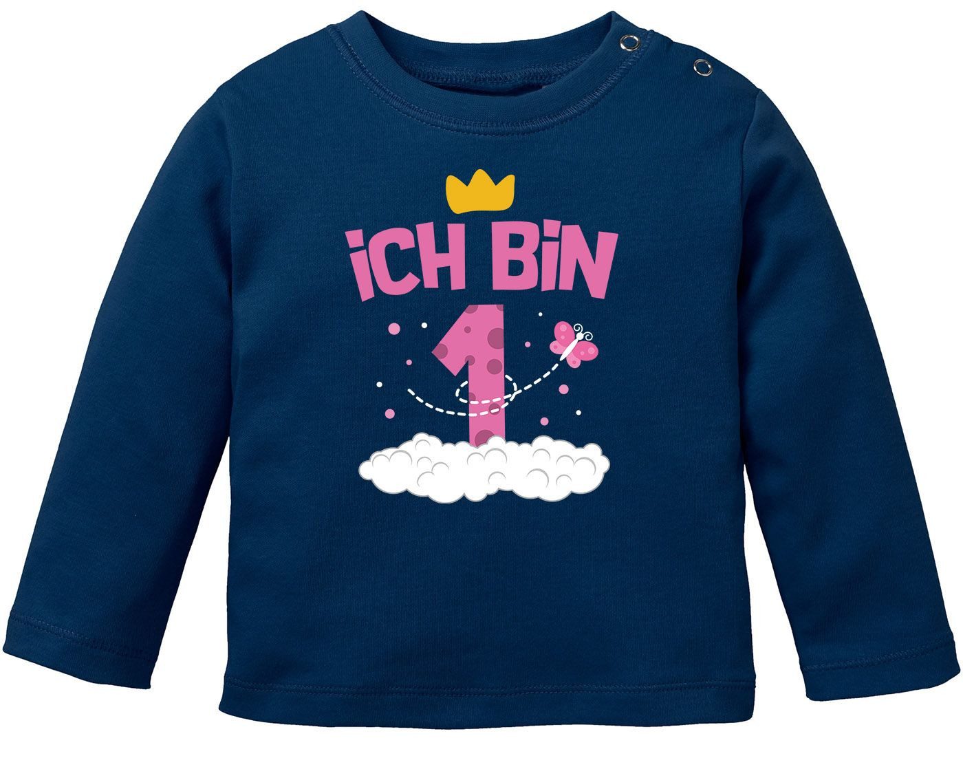Rundhalsshirt Baby Langarm-Shirt 1. Geburtstag Ich bin 1 Zahl Alter