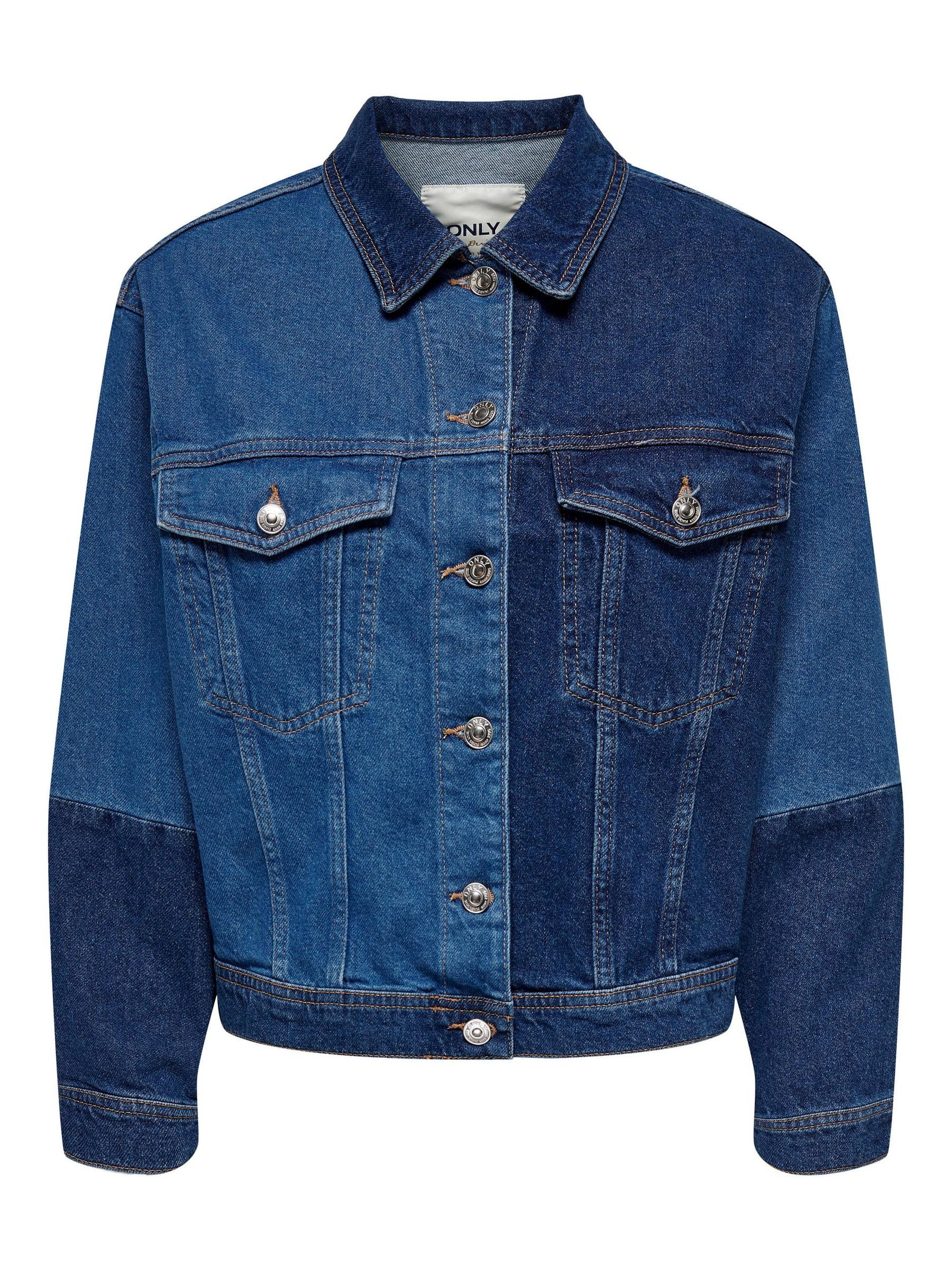 ONLY Jeansjacke Colour Block Langarm Denim Übergang für Damen ONLKIM COLOUR BLOCK JACKET DNM