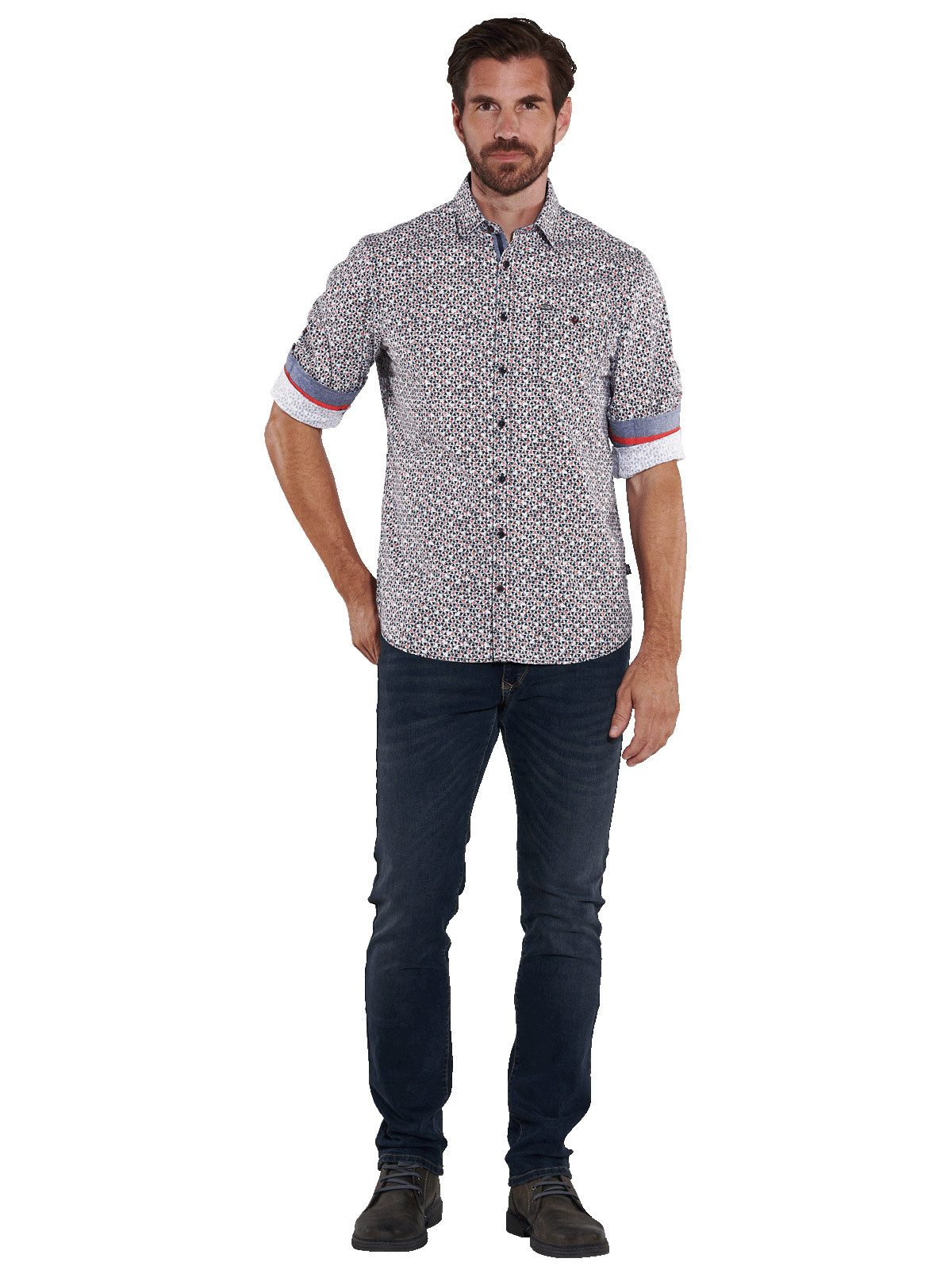 Engbers Langarmhemd Herren Langarm-Hemd gemustert, Rot