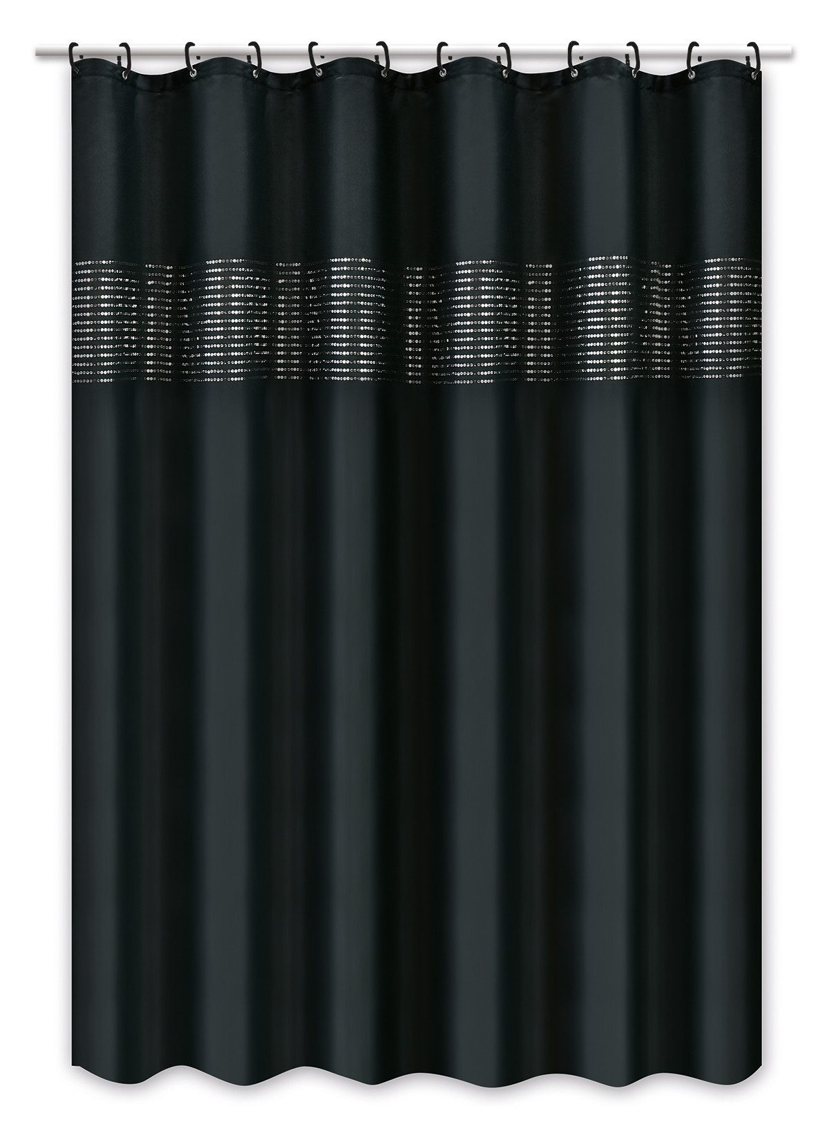 Clever-Kauf-24 Duschvorhang Textil-Duschvorhang Linie schwarz silber mit Pailletten BxH 180x200cm Breite 180 cm