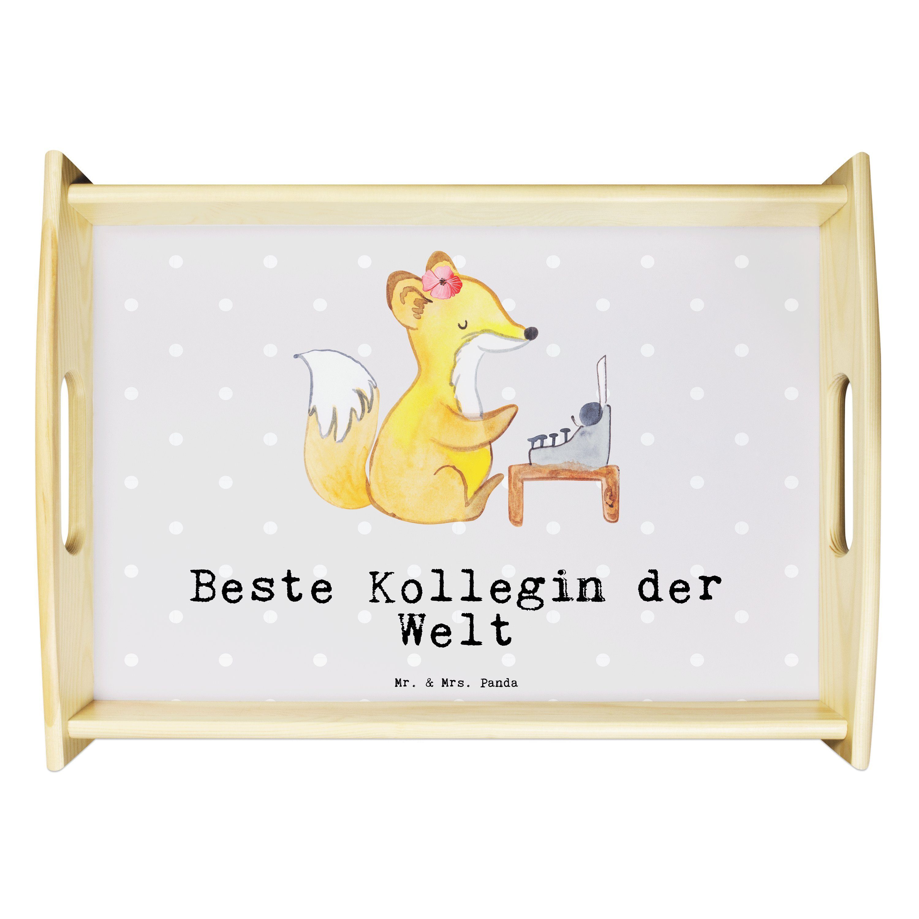 Mr. & Mrs. Panda Tablett Fuchs Beste Kollegin der Welt - Grau Pastell - Geschenk, Geschenkidee, Echtholz lasiert, (1-tlg)