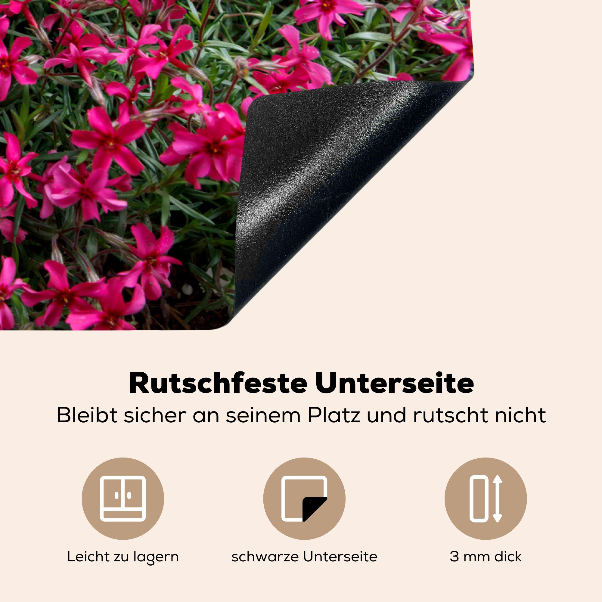 MuchoWow Herdblende-/Abdeckplatte im Lila Vinyl, küche Blättern grünen cm, Schmetterlinge Garten, für tlg), mit Ceranfeldabdeckung, 83x51 (1 Arbeitsplatte