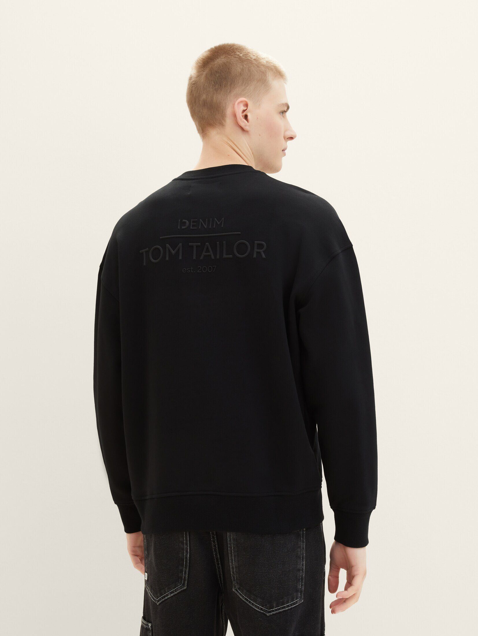 TOM TAILOR Sweatshirt Hoodie Denim Relaxed Black