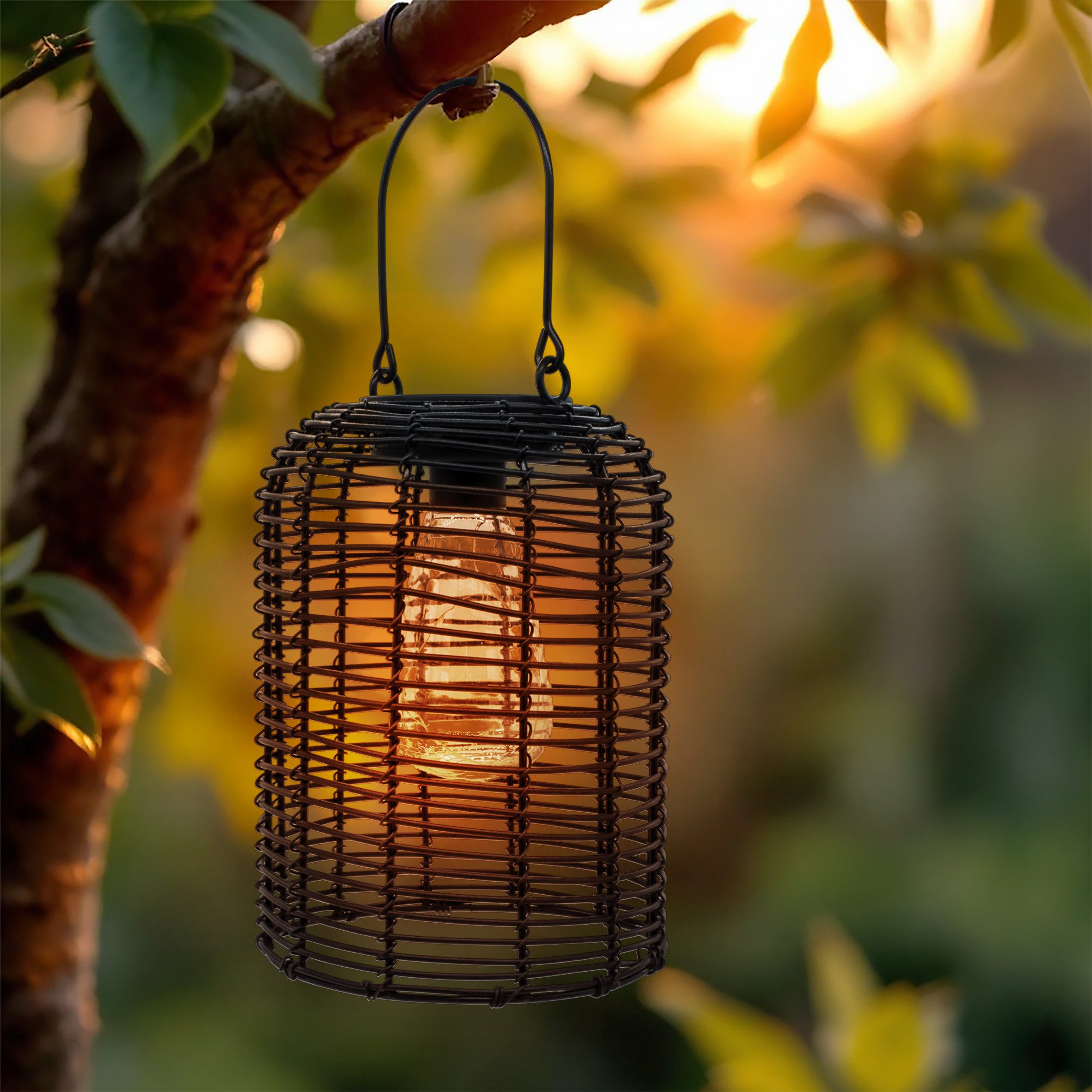 Spetebo LED Gartenleuchte Solar Lampe schwarz, mit Glühbirne, LED, warm weiß, in Rattan Optik