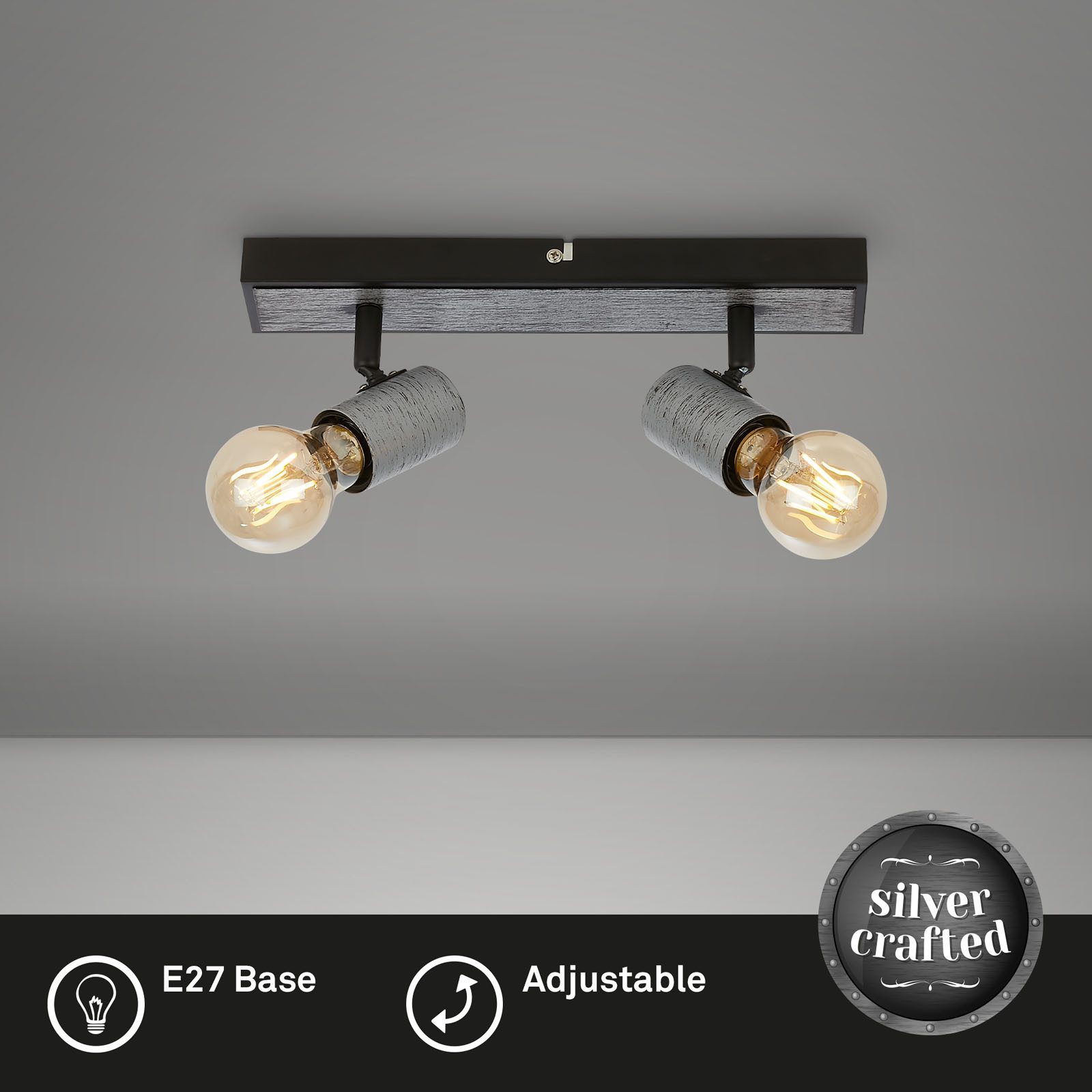 Briloner Leuchten Deckenspot LED Deckenspot, ohne Leuchtmittel, 2700K - Extra - Warmweiß, 1-flammig, antik-silber/schwarz, schwenkbar, exkl. E27 max. 60W