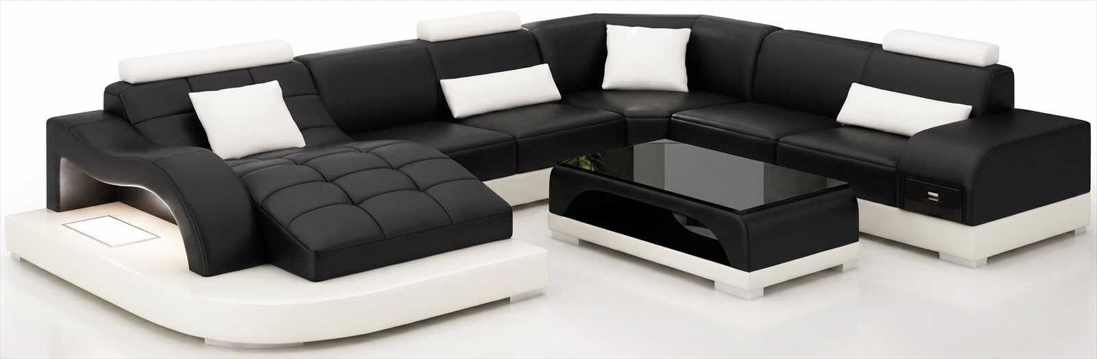 Xlmoebel Wohnlandschaft Exklusive Lounge Ecksofa Schwarz Weiß mit Relaxbereich Premium Stil, Ecksofa mit Couchtisch 2 Teile, Mit LED