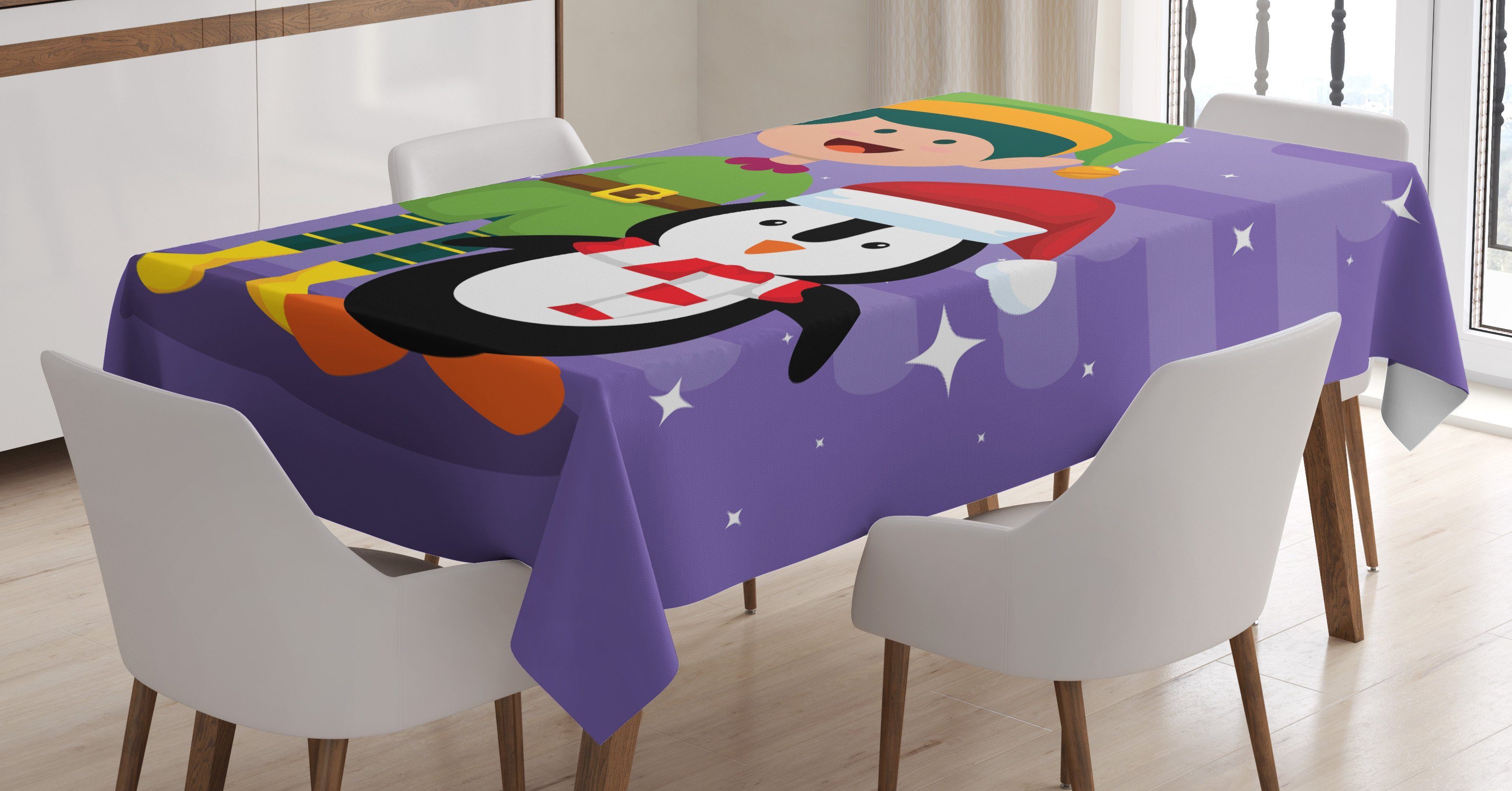 Abakuhaus Tischdecke Farbfest Waschbar Für den Außen Bereich geeignet Klare Farben, Elf Elf und Penguin Frohe Weihnachten | Tischdecken