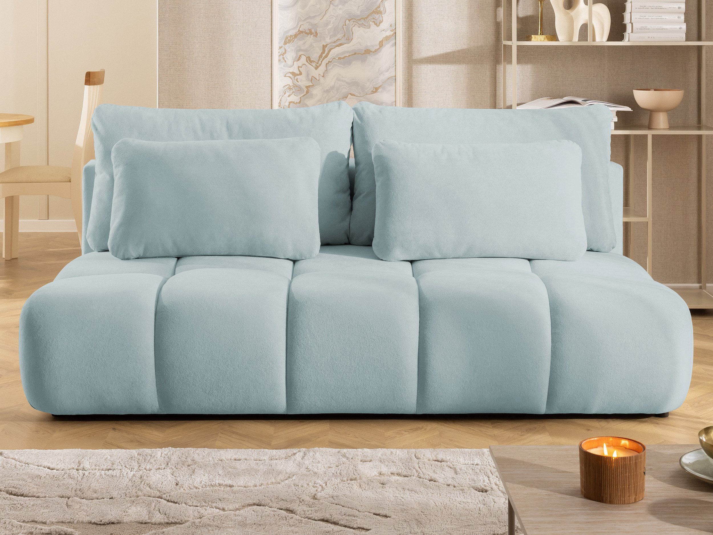 S-Style Möbel Schlafsofa Belluno aus Plüschstoff mit tiefen Steppungen in Bubble-Optik, mit Bettkasten und Wellenfederung
