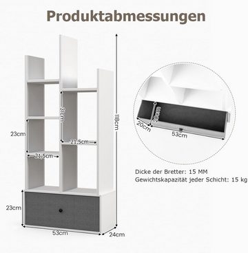 KOMFOTTEU Bücherregal Standregal, mit Vliesschublade & Regalböden, 53 x 24 x 118 cm