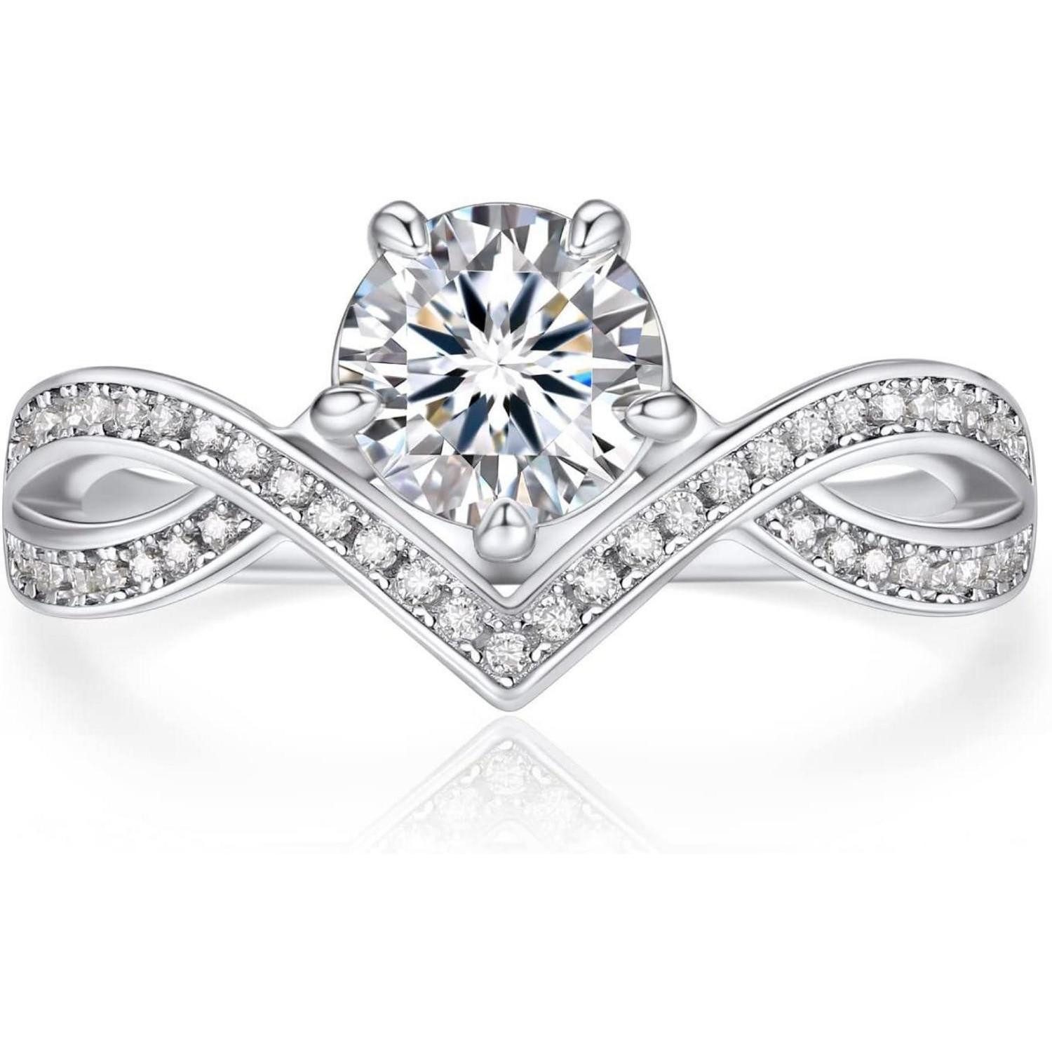 LuxusKollektion Verlobungsring Verlobungsring Damen 1 Karat Moissainte Silber 925 Hochzeitsgeschenk