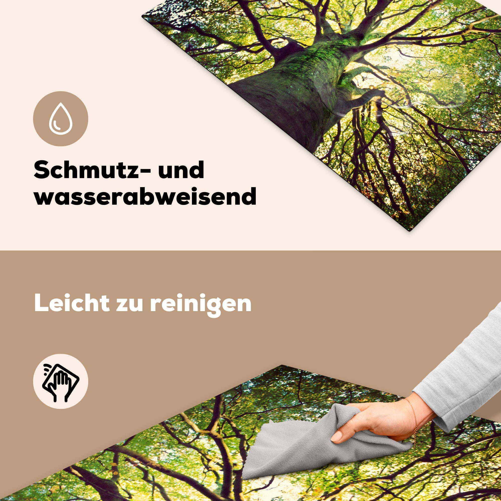 81x52 cm, Zweige Schutz für eines MuchoWow grünen tlg), Beruhigende Baumes, Herdblende-/Abdeckplatte (1 die Ceranfeldabdeckung Vinyl, küche, Induktionskochfeld