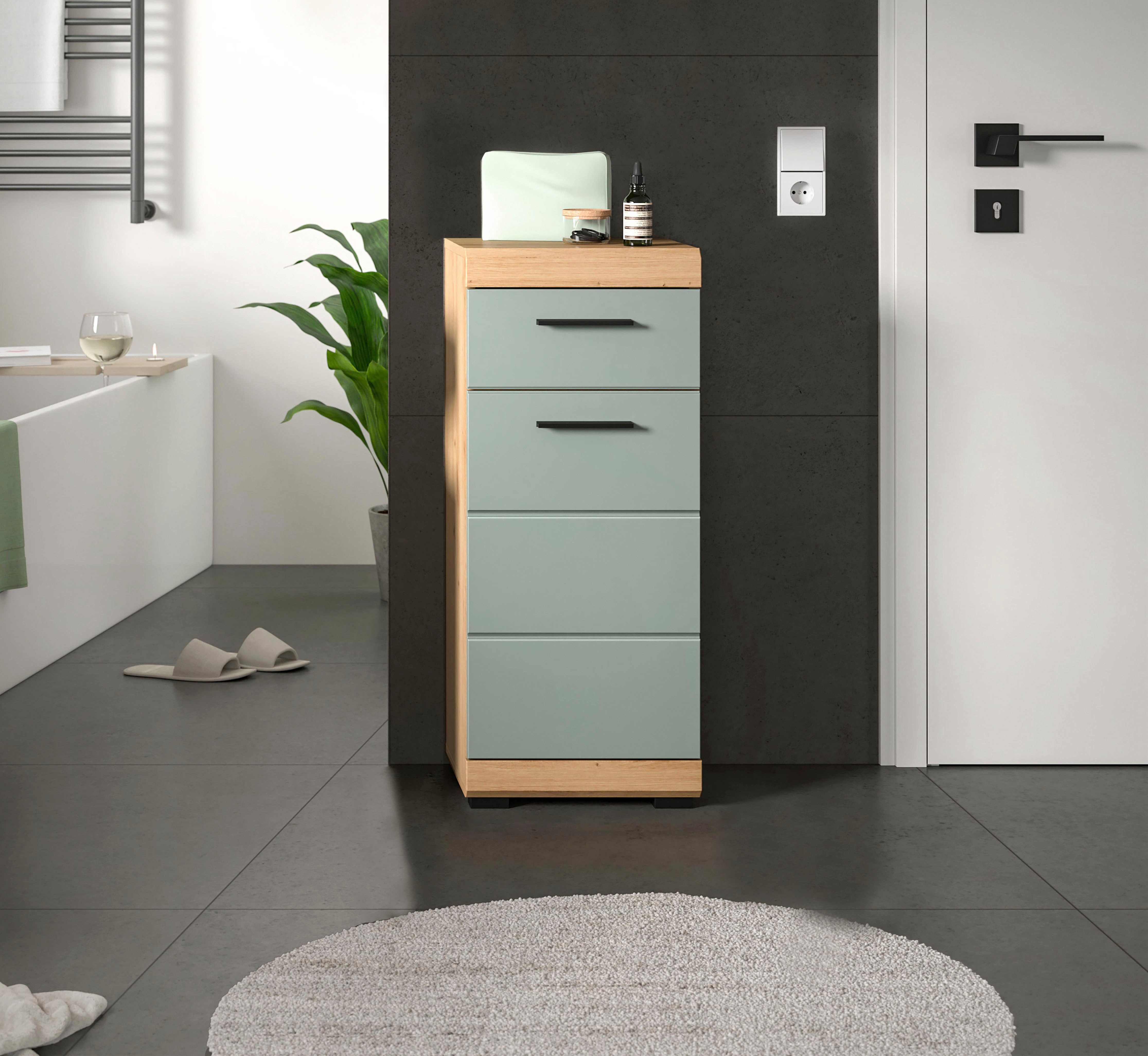 welltime Unterschrank SIENA, Breite 37cm, 1 Tür, 1 Schubkasten, 2 Fächer, MDF-Front (1-St., TOPSELLER) in verschiedenen Farben erhältlich, Badmöbel, Badschrank, Kommode, Bad