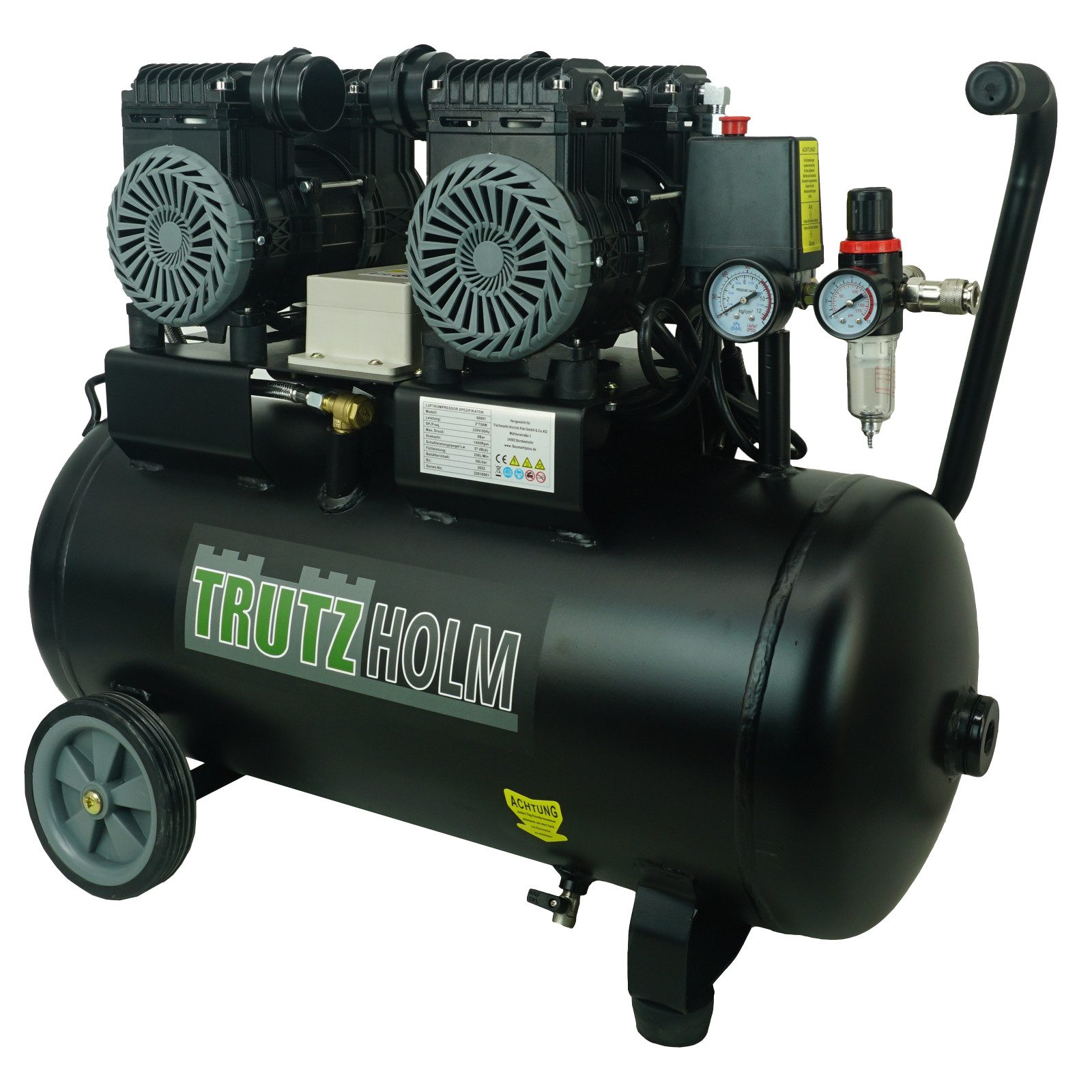 TRUTZHOLM Kompressor Premium Brushless Silent Flüsterkompressor 50L 1800W 62dB 8 bar, max. 8 bar, 50 l, Komplett-Set