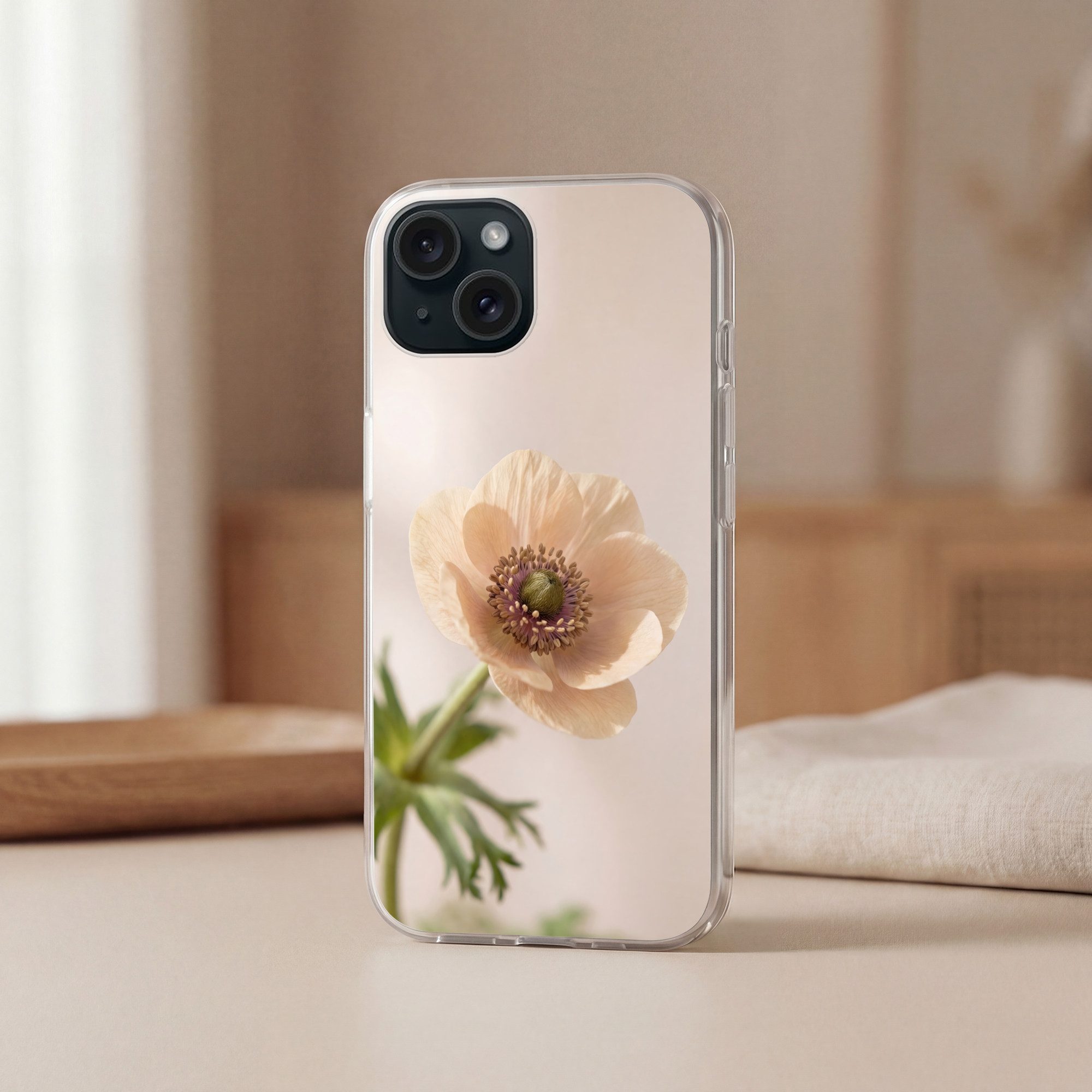 MuchoWow Handyhülle für Apple iPhone 15 Blume - Minimalistisch - Grün, Smartphone-Bumper, Print, Handy Schutzhülle Dünn