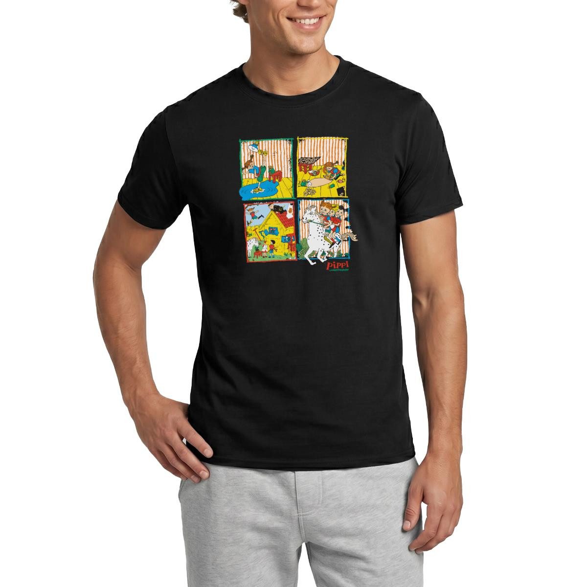 Spreadshirt T-Shirt Pippi Langstrumpf Und Ihre Freunde Kacheln Männer T-Shirt (1-tlg)