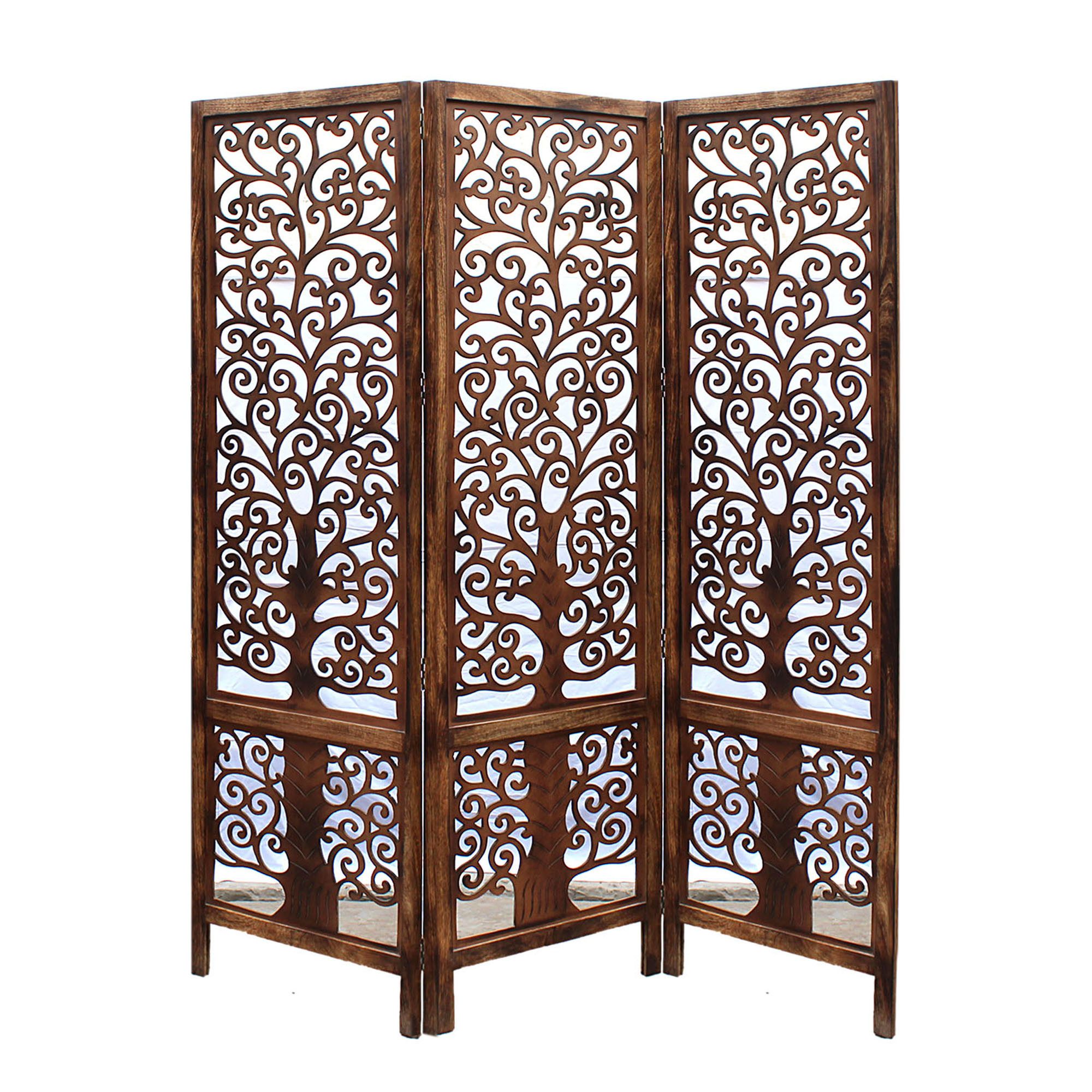 iAnanas Paravent Holz Raumteiler 3-teilig, 180 cm hoch, vormontiert, orientalisch