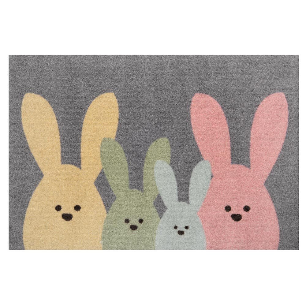 HANSE Home Fußmatte Design Fußmatte Schmutzfangmatte Bunny Family Grau Bunt Oster Deko, rechteckig, Höhe: 7 mm
