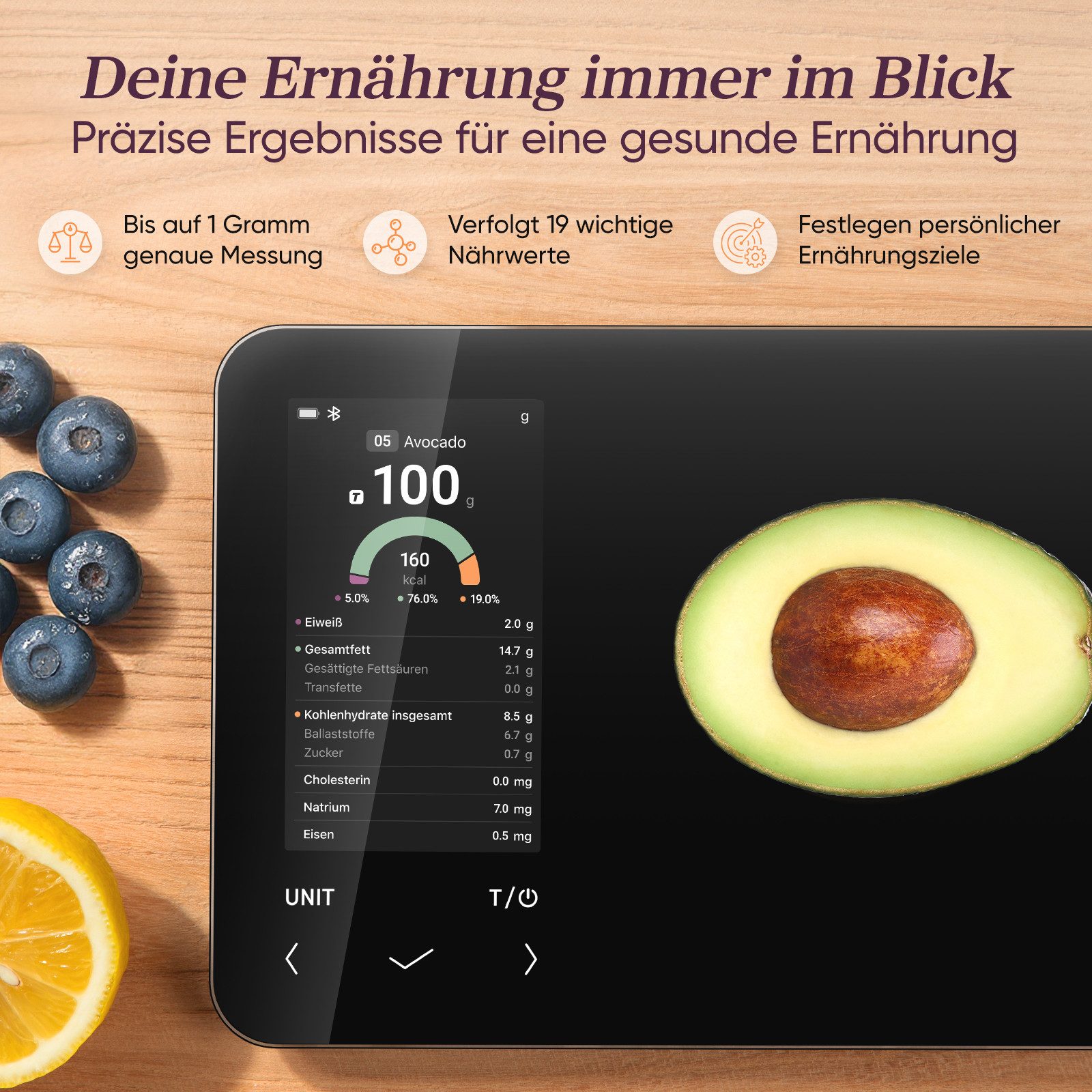Cosori Küchenwaage CNS-R001S-X Smarte Küchenwaage Smart Nutrition Scale, Smart Nutrition, App-Tracking & TDEE-Funktion