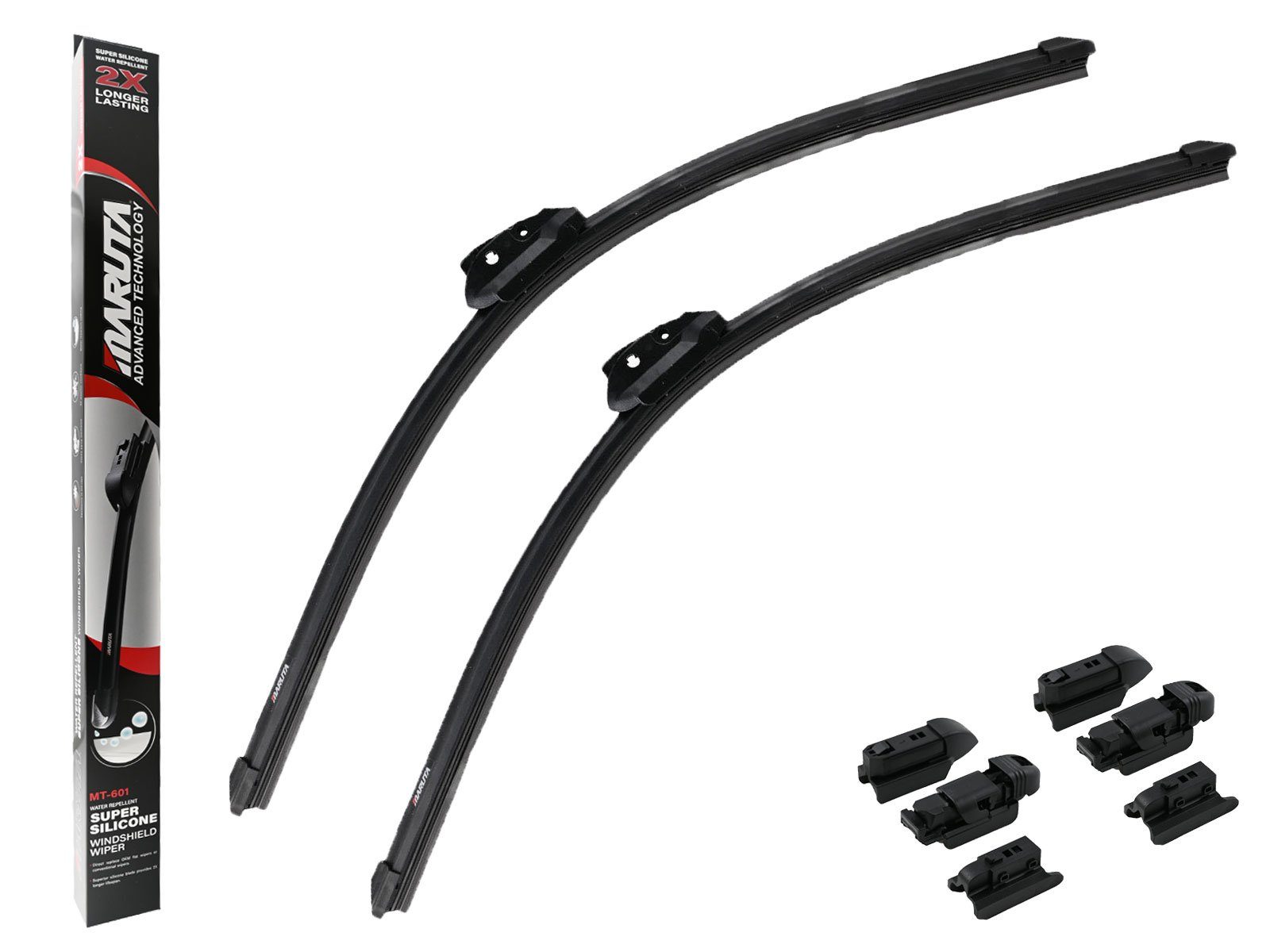 MARUTA Scheibenwischblätter FLAT WIPER SILICONE - Cross Platform, Frontscheibe, (Lotus Perl-Effekt Scheibenwischer SET 600mm / 600mm, universal, vorne, 600 mm - 600 mm), Lotus Perl-Effekt Scheibenwischer SET 600mm / 600mm, universal, vorne