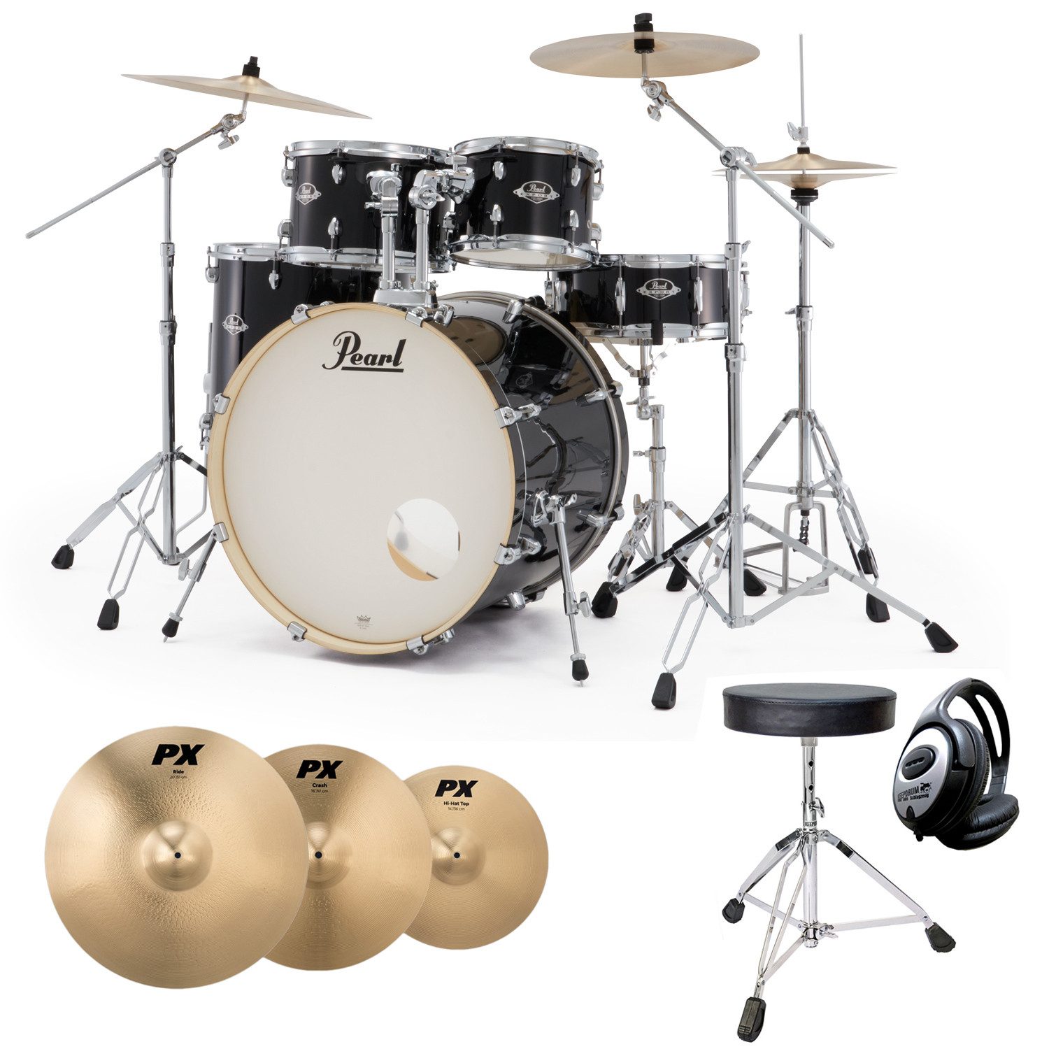 Pearl Drums Schlagzeug Pearl Export EXX725Z-C31 mit Becken-Sitz und Kopfhörer,Anfänger, Fortgeschrittene, Komoplettset mit Hocker, Schlagzeug-Set