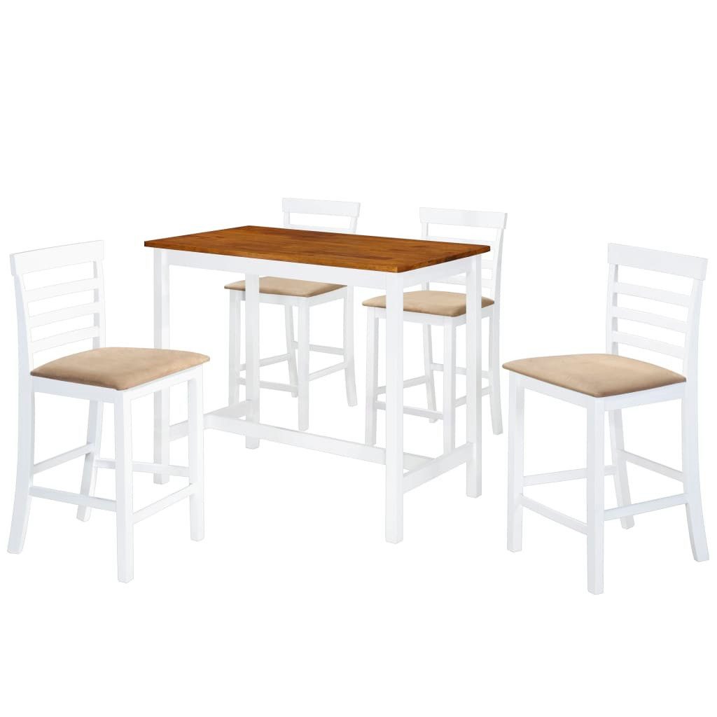 vidaXL Essgruppe Bartisch mit Stühlen 5-tlg. Massivholz Braun und Weiß, (4-tlg)