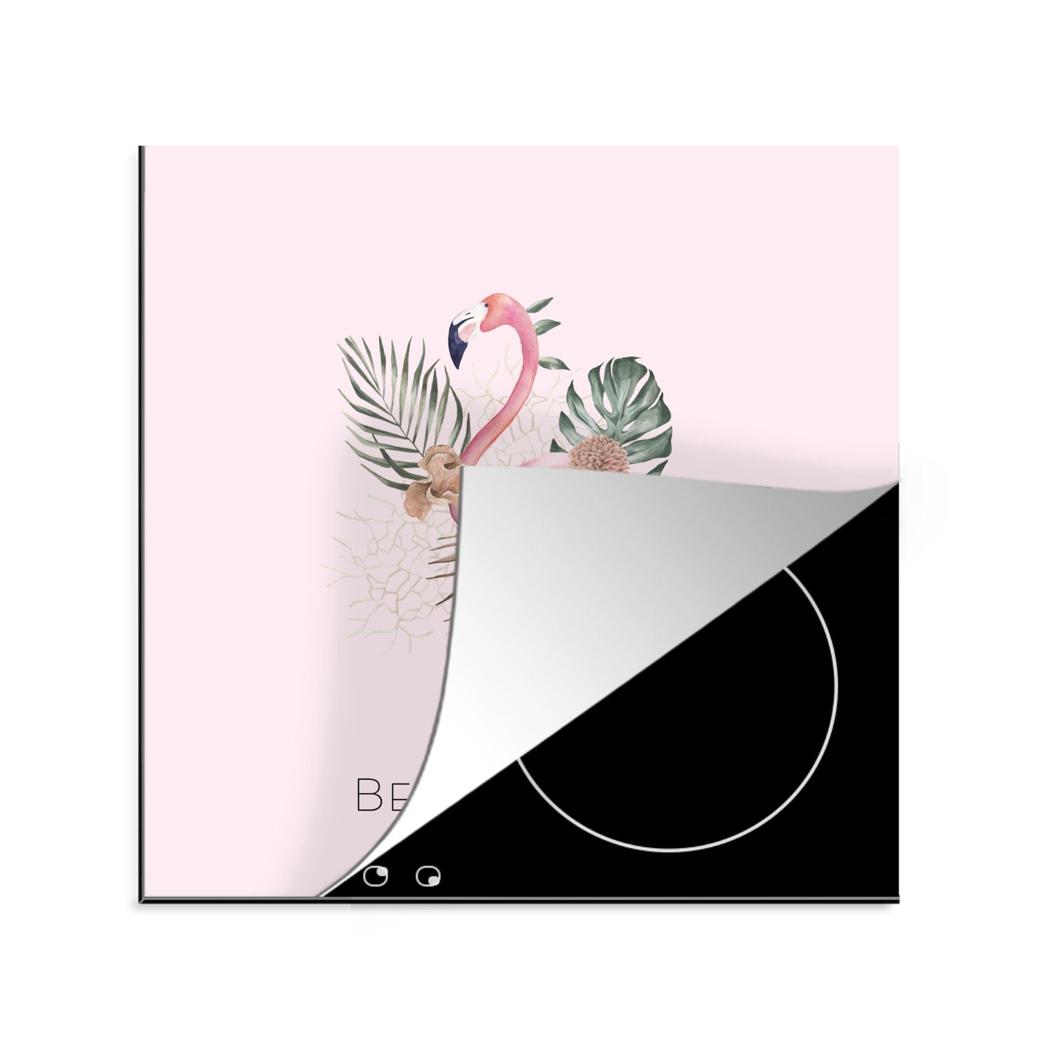 MuchoWow Herdblende-/Abdeckplatte Flamingo - Blumen cm, küche - Ceranfeldabdeckung, Arbeitsplatte - tlg), für (1 Blätter 78x78 Pastell, Vinyl