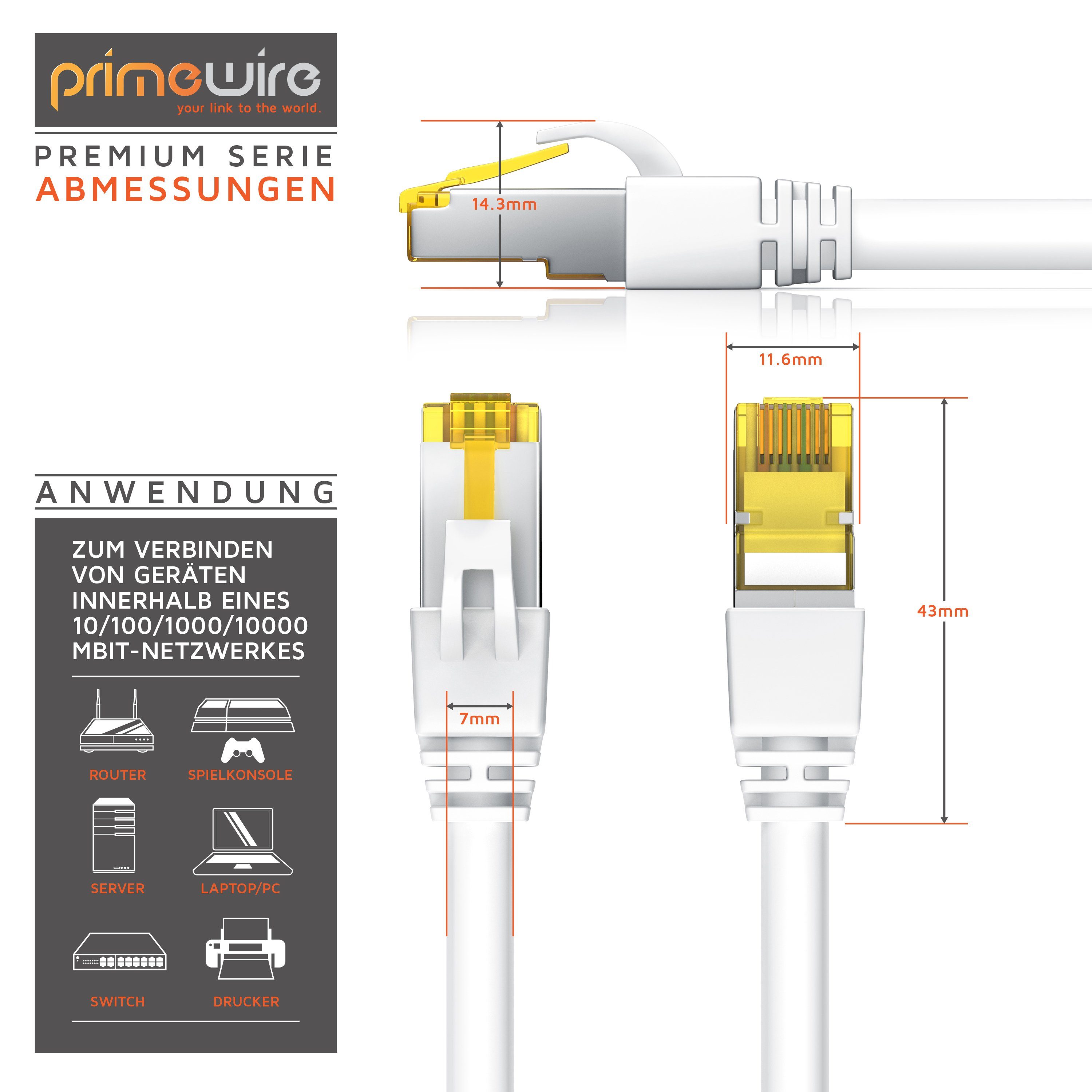 Primewire Gigabit Ethernet S/FTP Netzwerkkabel, 10000 Mbit/s, Patchkabel - 2m LAN-Kabel, CAT.7, RJ-45 (Ethernet) (200 cm), für Router, Modem, Switch, PC, ideal  – Bild 5 von 5