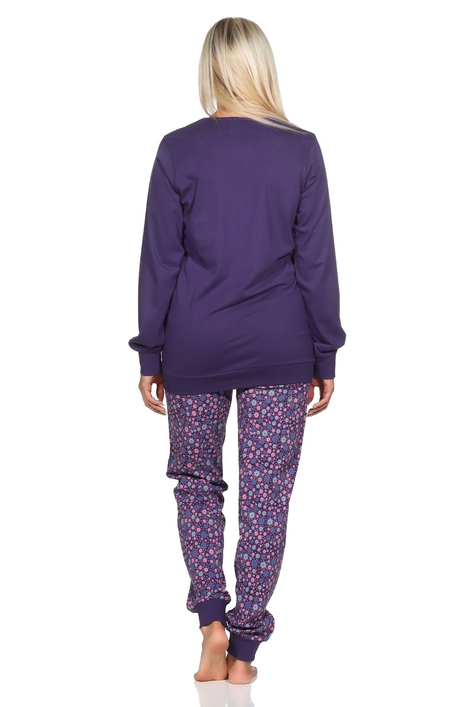 Sterne in Bündchen Schlafanzug Normann lila mit Optik langarm Pyjama Damen