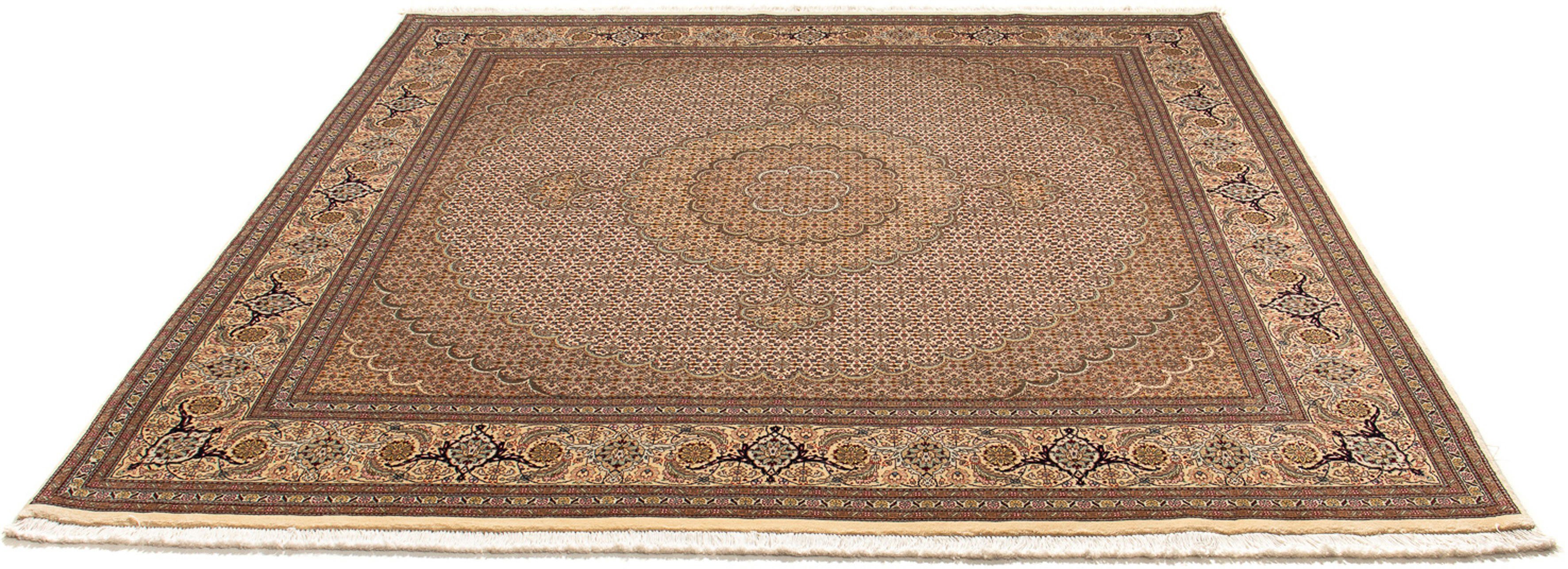 Orientteppich Perser - Täbriz quadratisch - 208 x 204 cm - hellbraun, morgenland, quadratisch, Höhe: 10 mm, Wohnzimmer, Handgeknüpft, Einzelstück mit Zertifikat