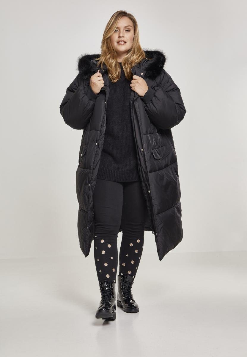 URBAN CLASSICS Outdoorjacke Damen Ladies Oversize Faux Fur Puffer Coat (1-St) black/black