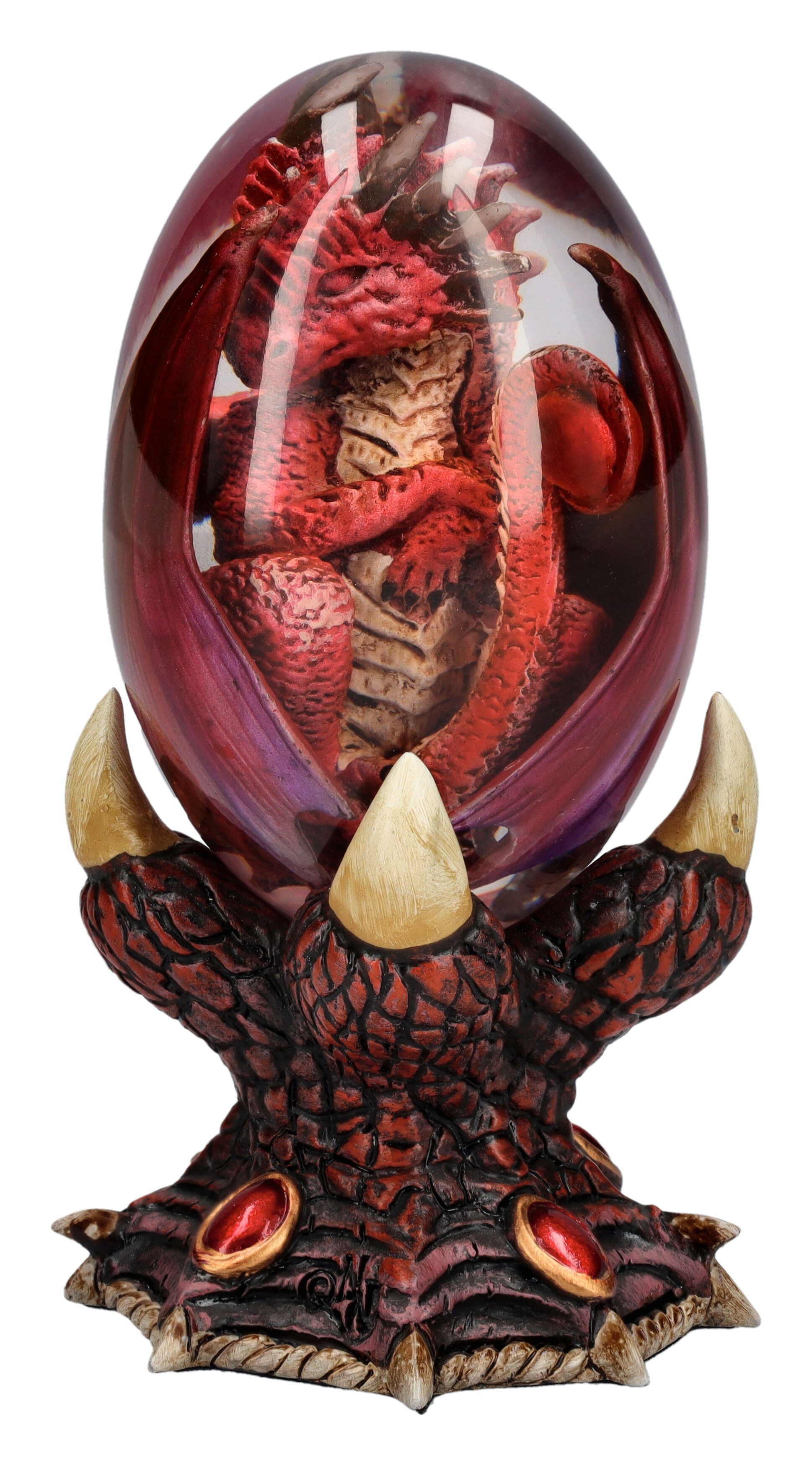 Figuren Shop GmbH Fantasy-Figur Feuerdrachen Ei Figur – Fantasy Deko Statue mit Drachenklaue 12 cm