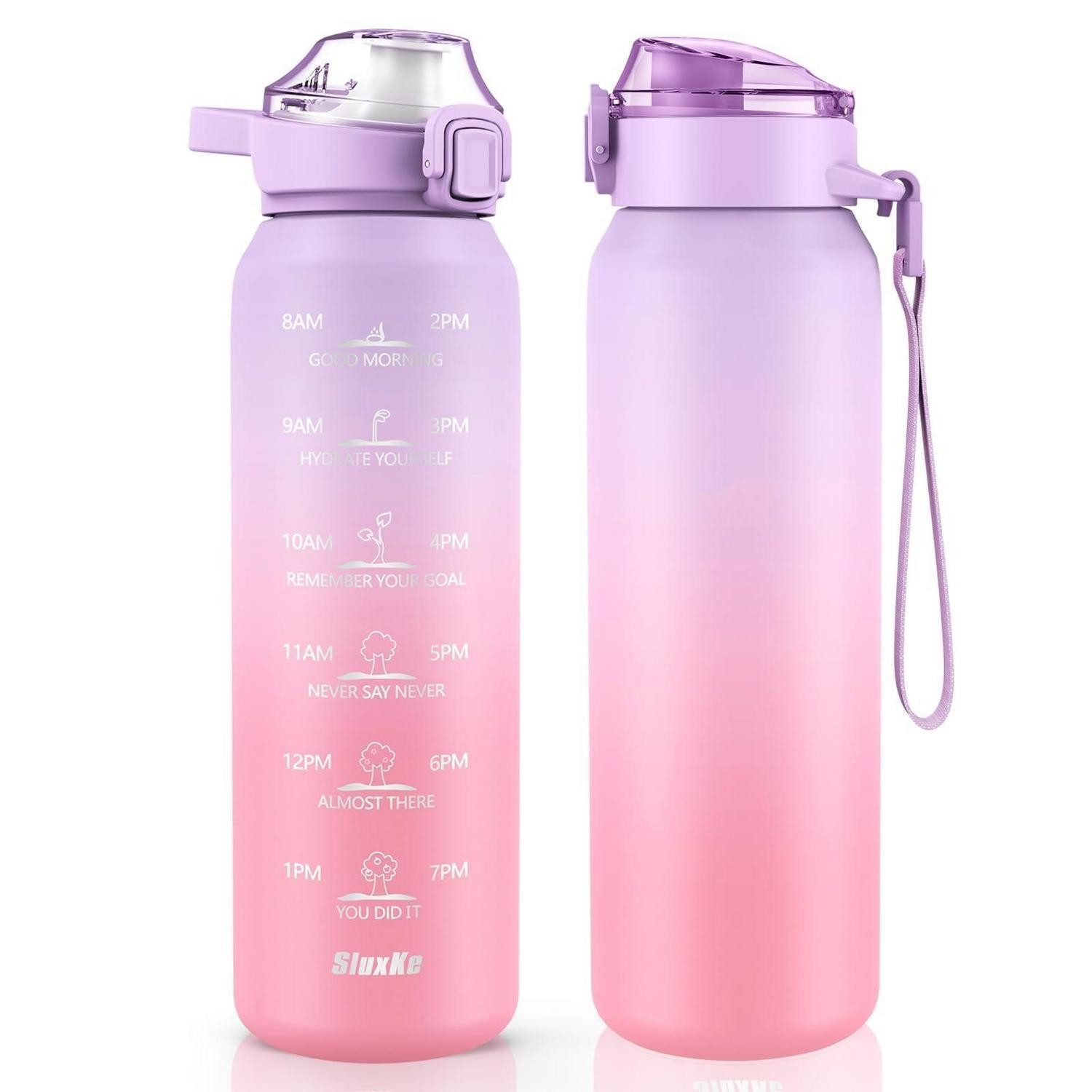 LuxusKollektion Thermoflasche Trinkflasche Edelstahl 1L Zeitmarkierung Lila Rosa