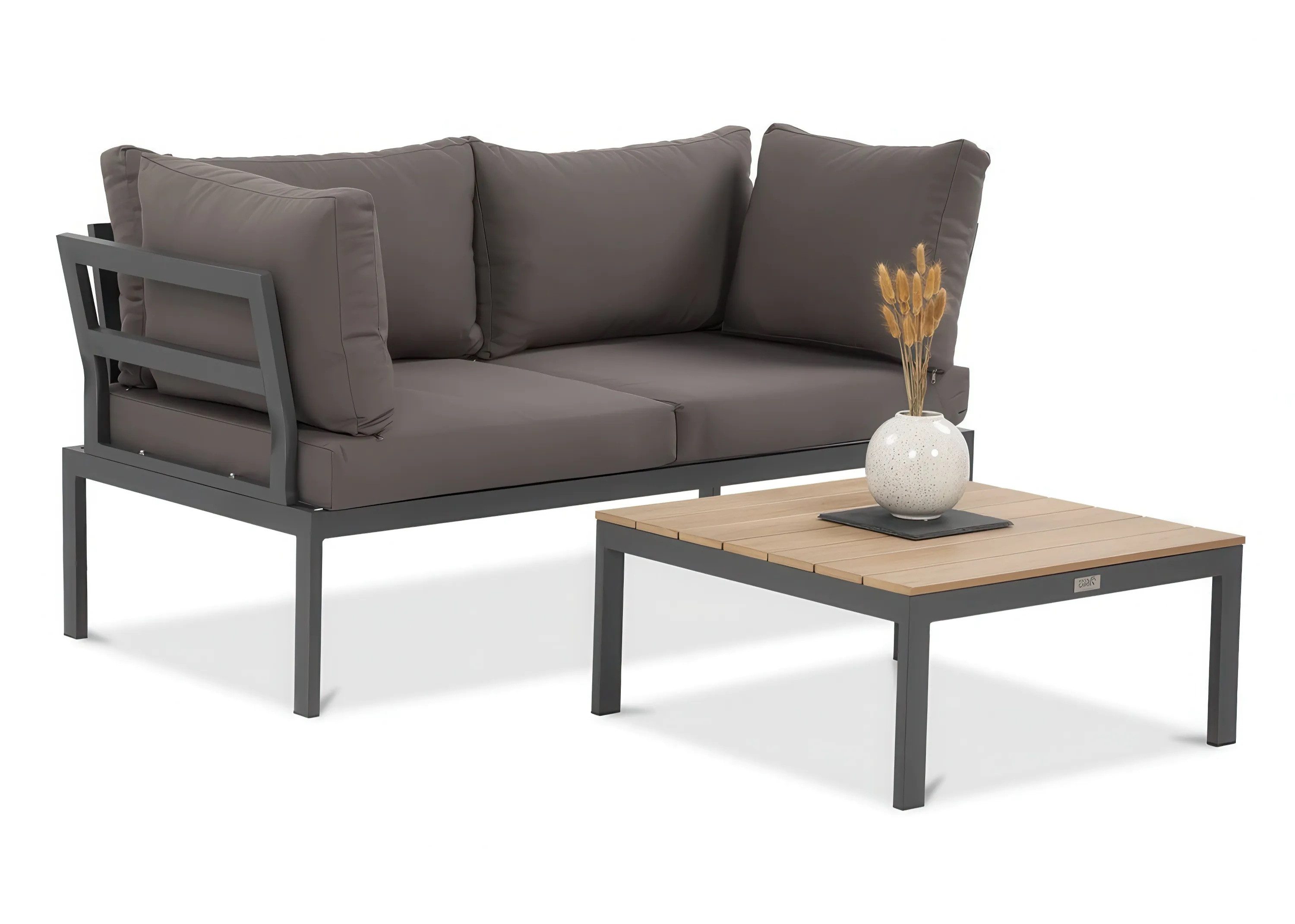 Focus Garden Gartenlounge-Set "JAVA" Ecksofa 2-Sitzer, mit Tisch, Kompakt - Klein, Outdoor, (2-tlg), Modular, Grau / Schwarz, verzinkter Stahl, Gartenmöbel-Set, Balkon