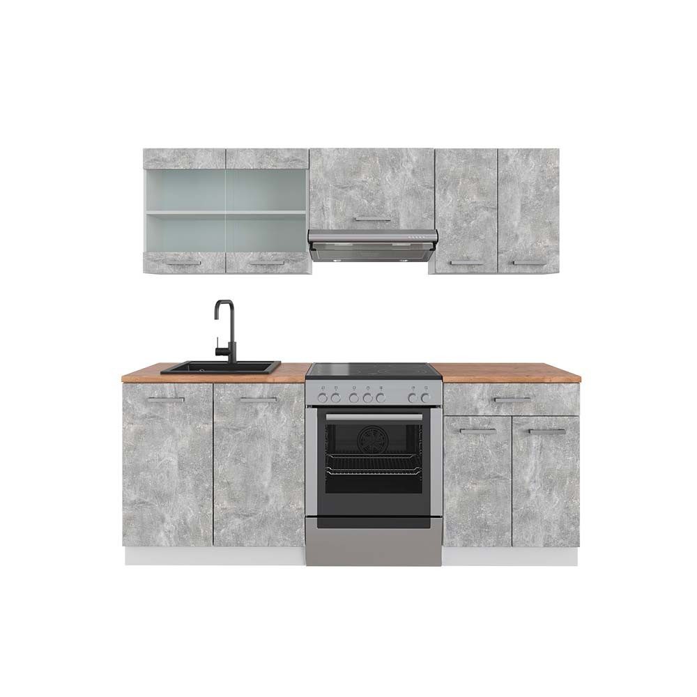 Vicco Küchenzeile R-Line, Beton/Weiß, 200 cm, günstig online kaufen