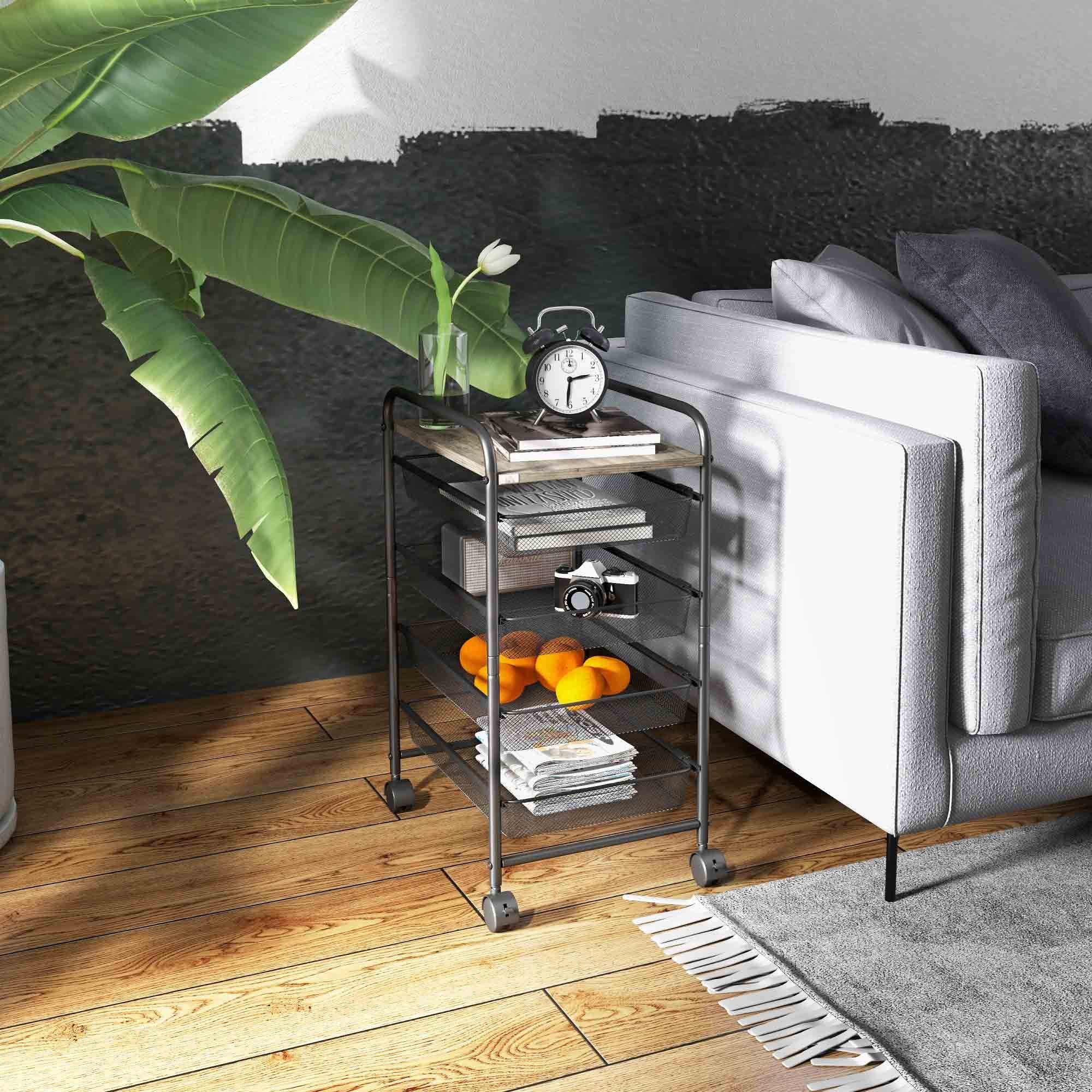 HOMCOM Servierwagen Rollwagen, Küchenwagen mit 4 Körben Haushaltregal, (Auf günstig online kaufen