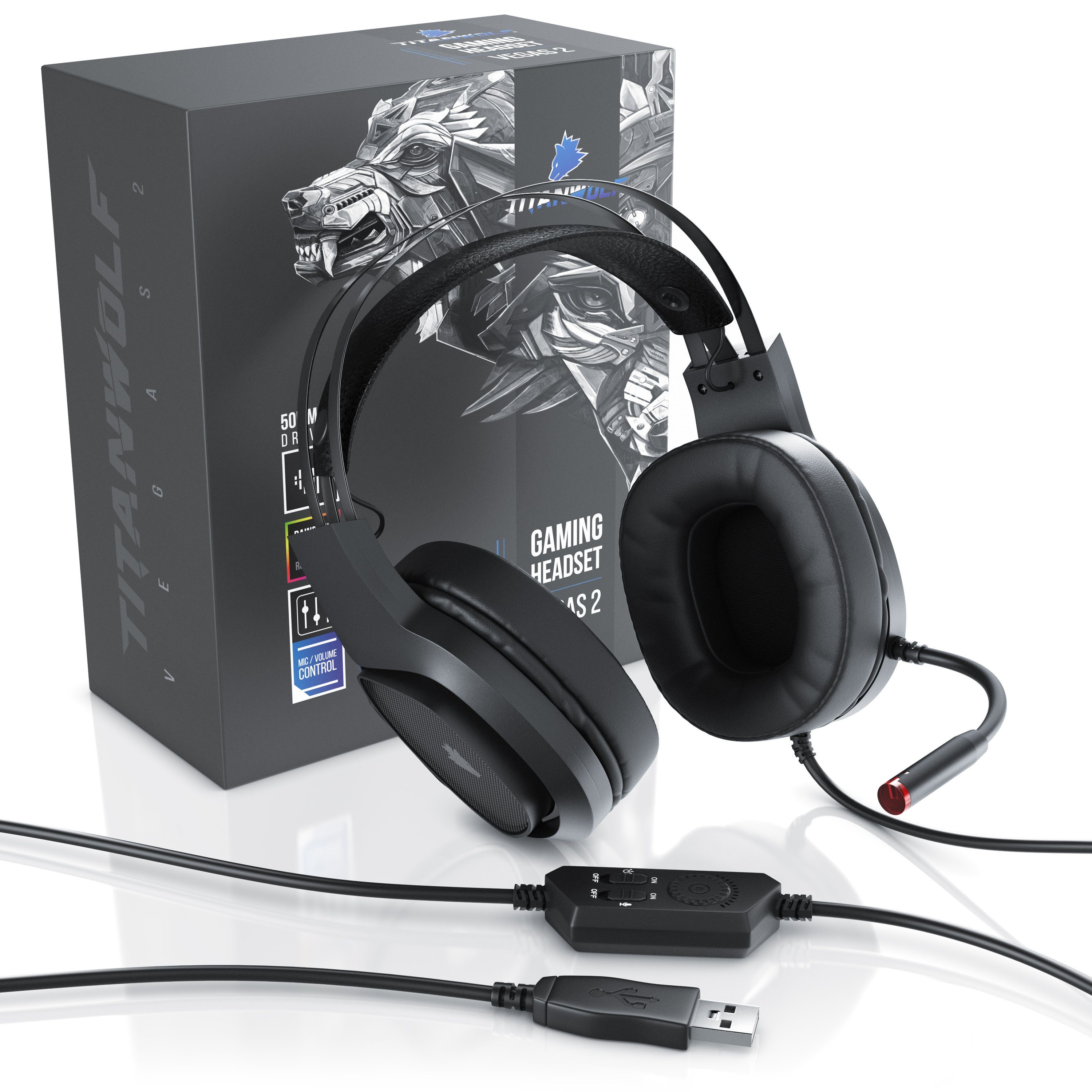 Titanwolf Kopfhörer 7.1 Virtual Surround, LED, RGB Gaming-Headset PS5) PS4 Mikrofon, für (PC