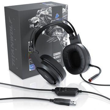 Titanwolf Gaming-Headset (PC Kopfhörer 7.1 Virtual Surround, Mikrofon, RGB LED, für PS4 PS5)